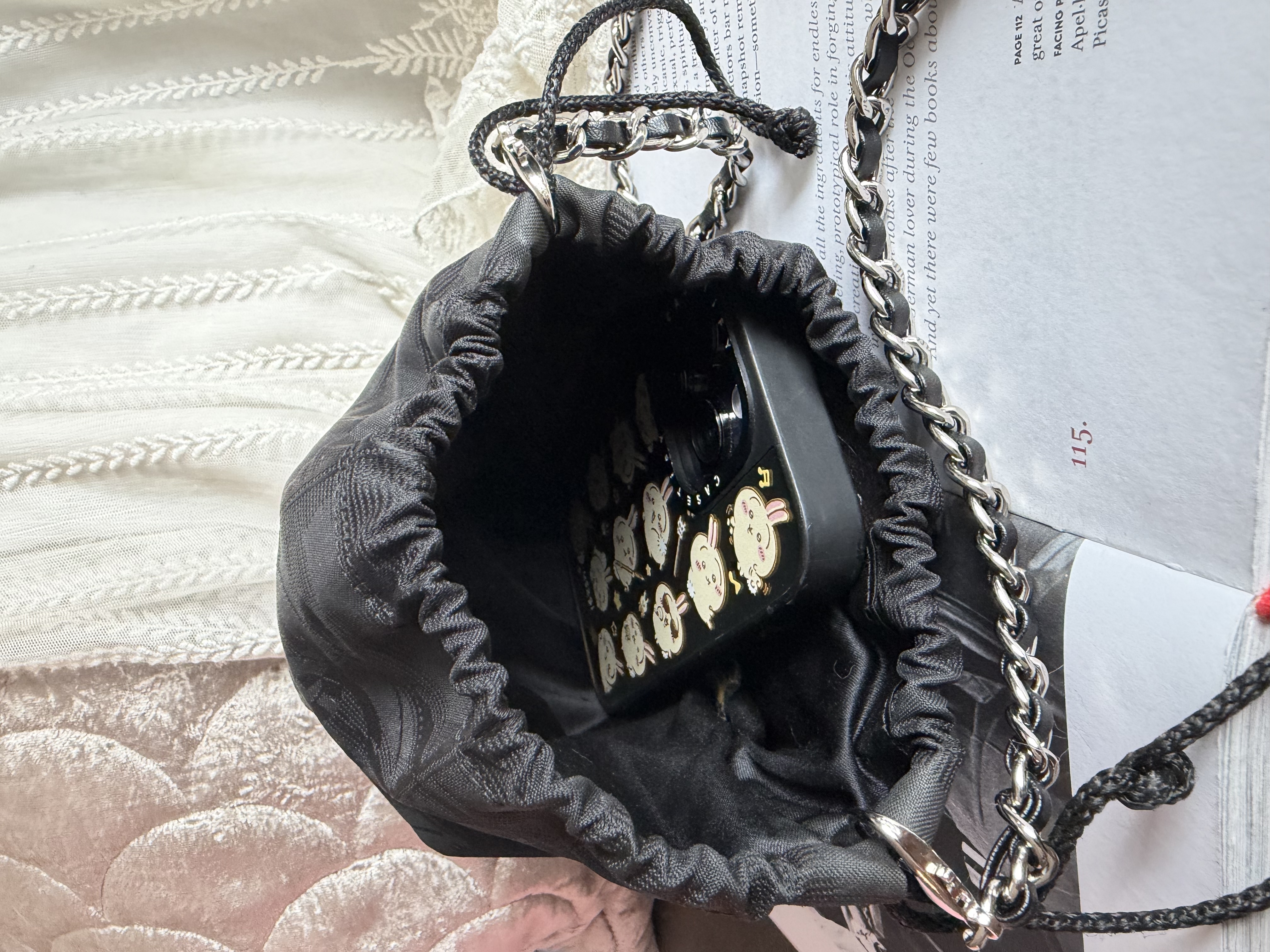 vintage chanel black drawstring vanity bag 
