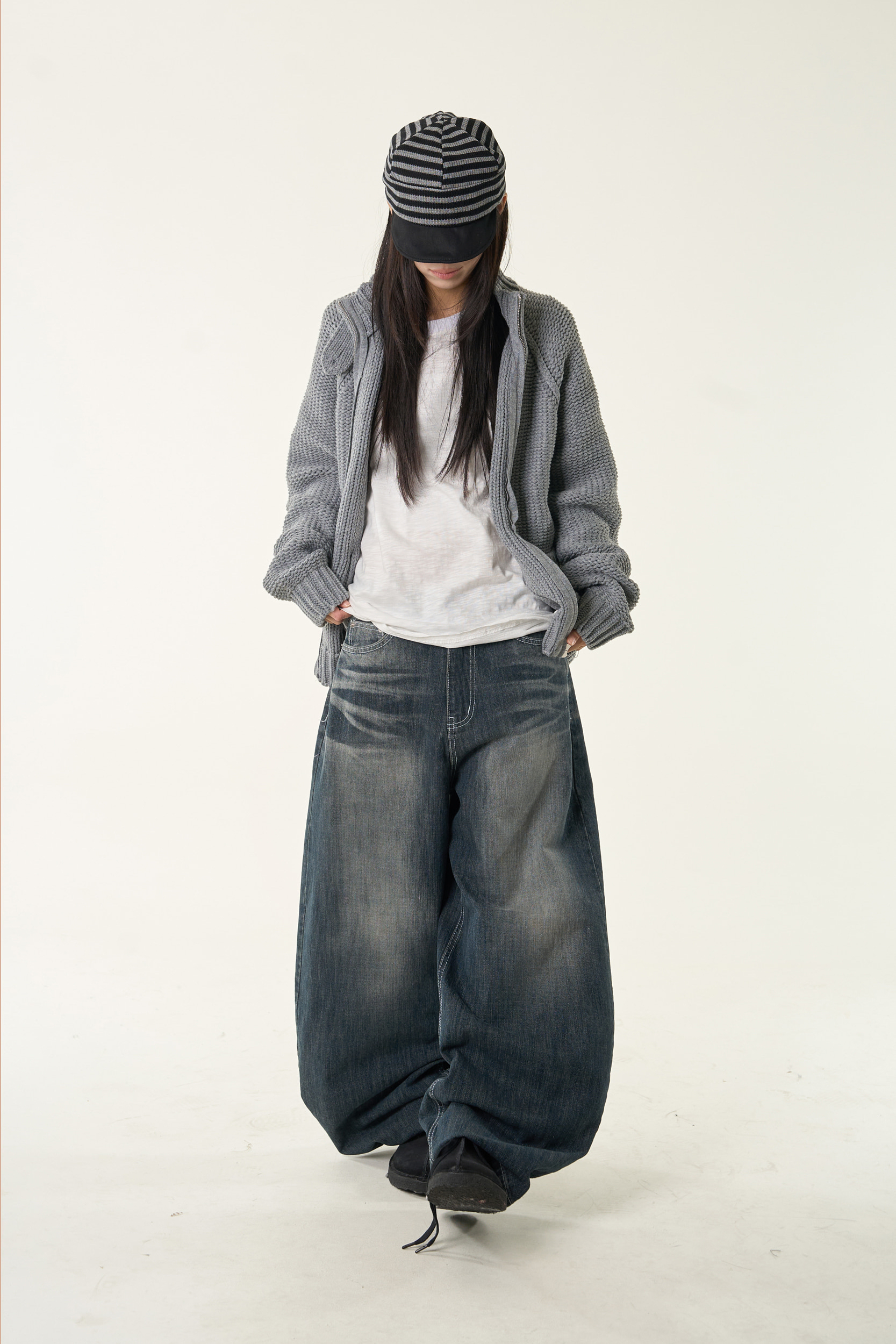 Sanded Washed Wide Leg Denim