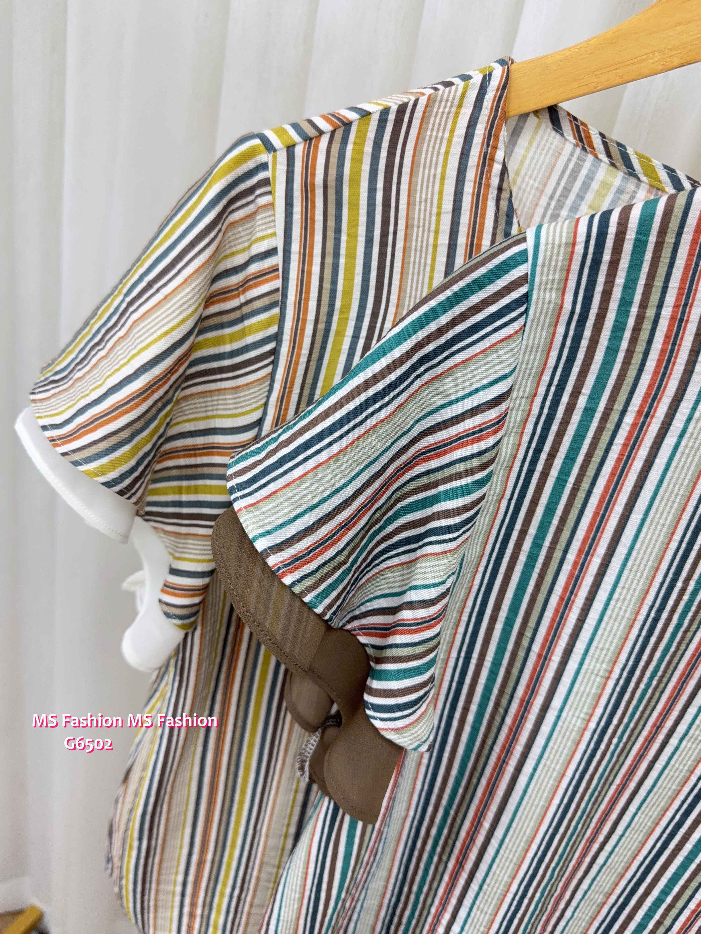 G6502 靚色條子ruffle袖top