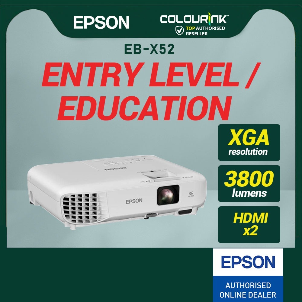 Epson EB-X52 XGA 3800 Lumens 3LCD Split Screen Optical Zoom High Brightness Wireless Business Projector Optional X06 E01