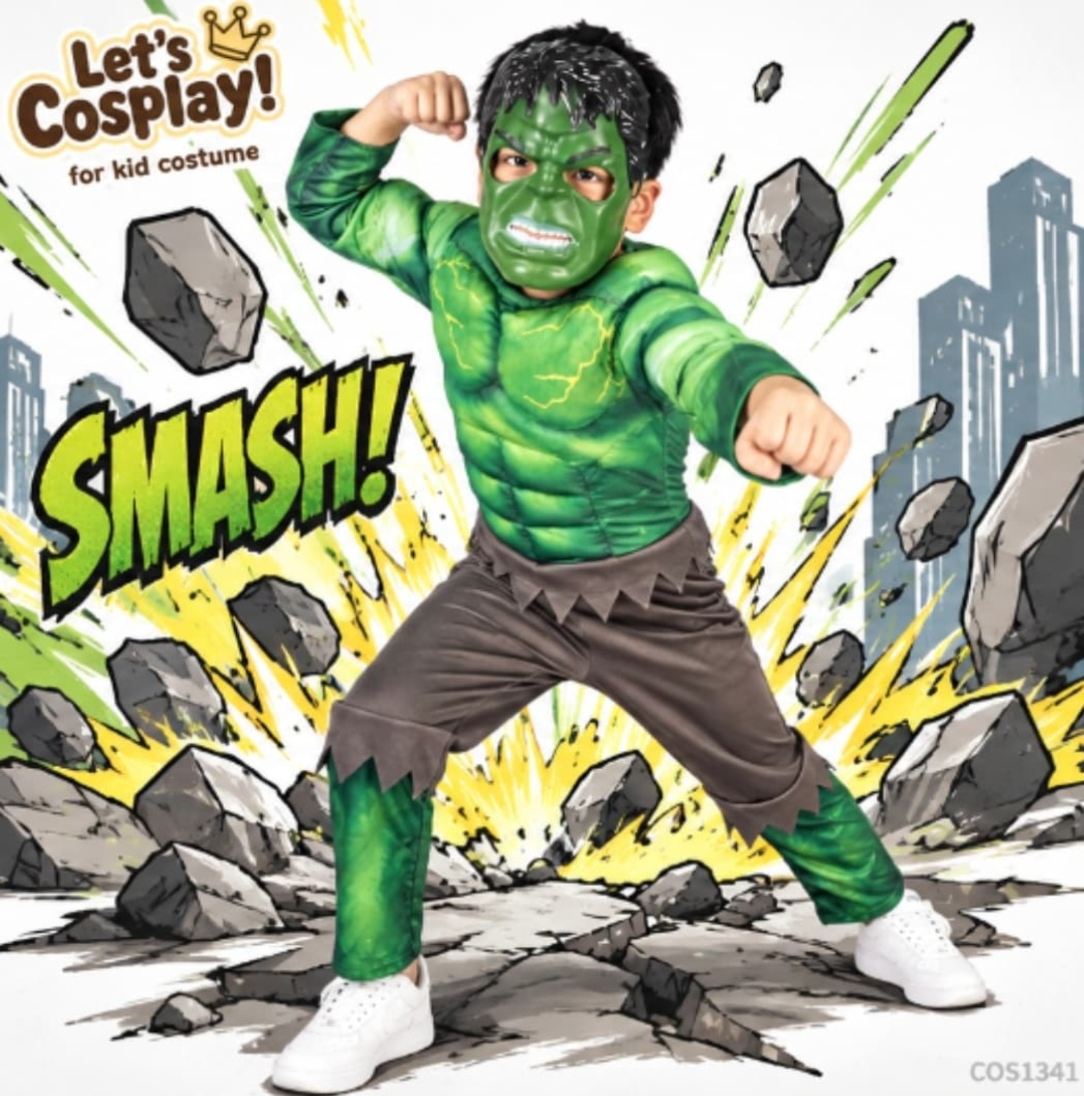 兒童變形俠醫 Hulk 綠巨人肌肉連身衣連面具套裝｜萬聖節服裝・英雄主題日｜Lets Cosplay