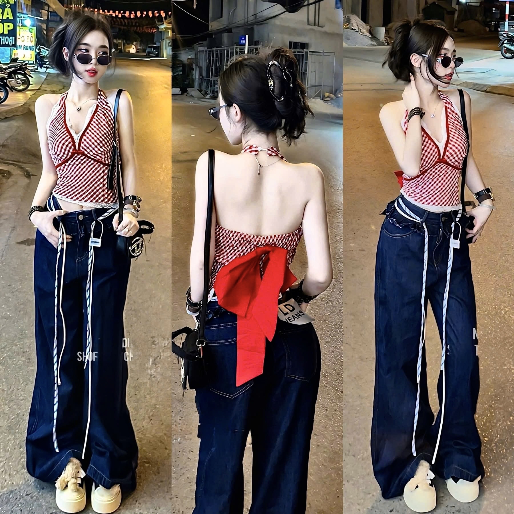 露背蝴蝶結上衣