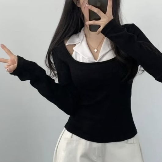 韓國大姐姐漏空V領Top