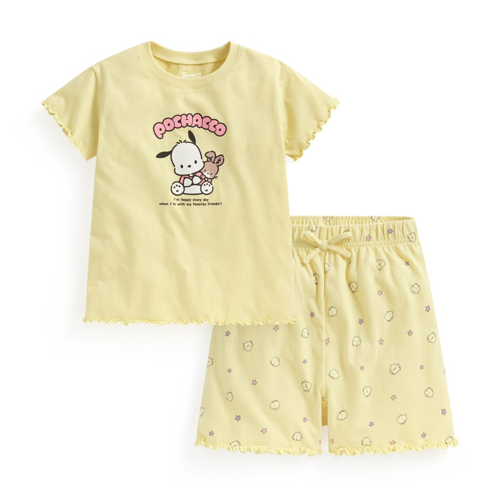 ☀️預訂 台灣直送☀️正版授權Sanrio系列四色純棉花邊印花家居服上下套裝