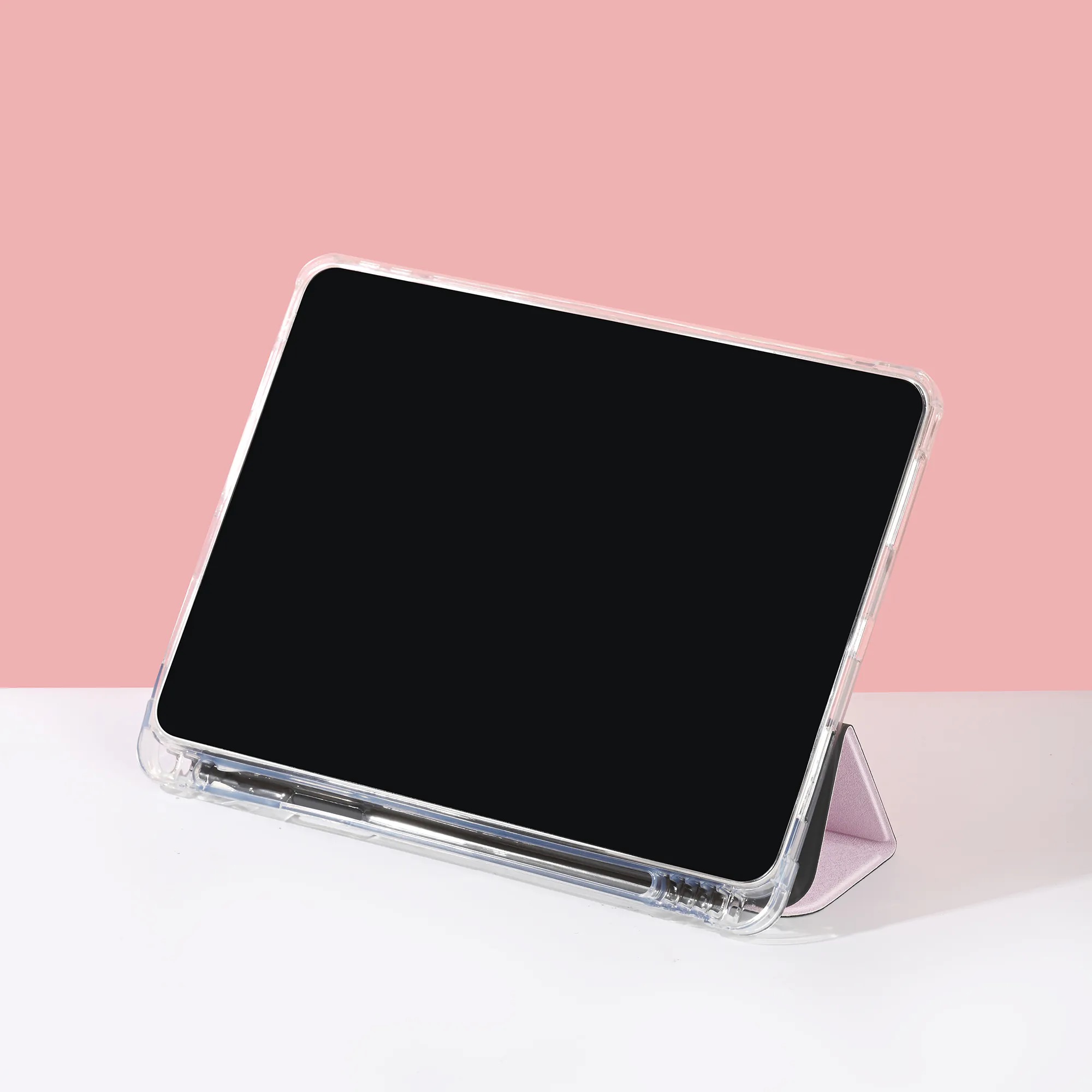 【The Silky Pink Ribbon】透明磨砂書本式 iPad Case