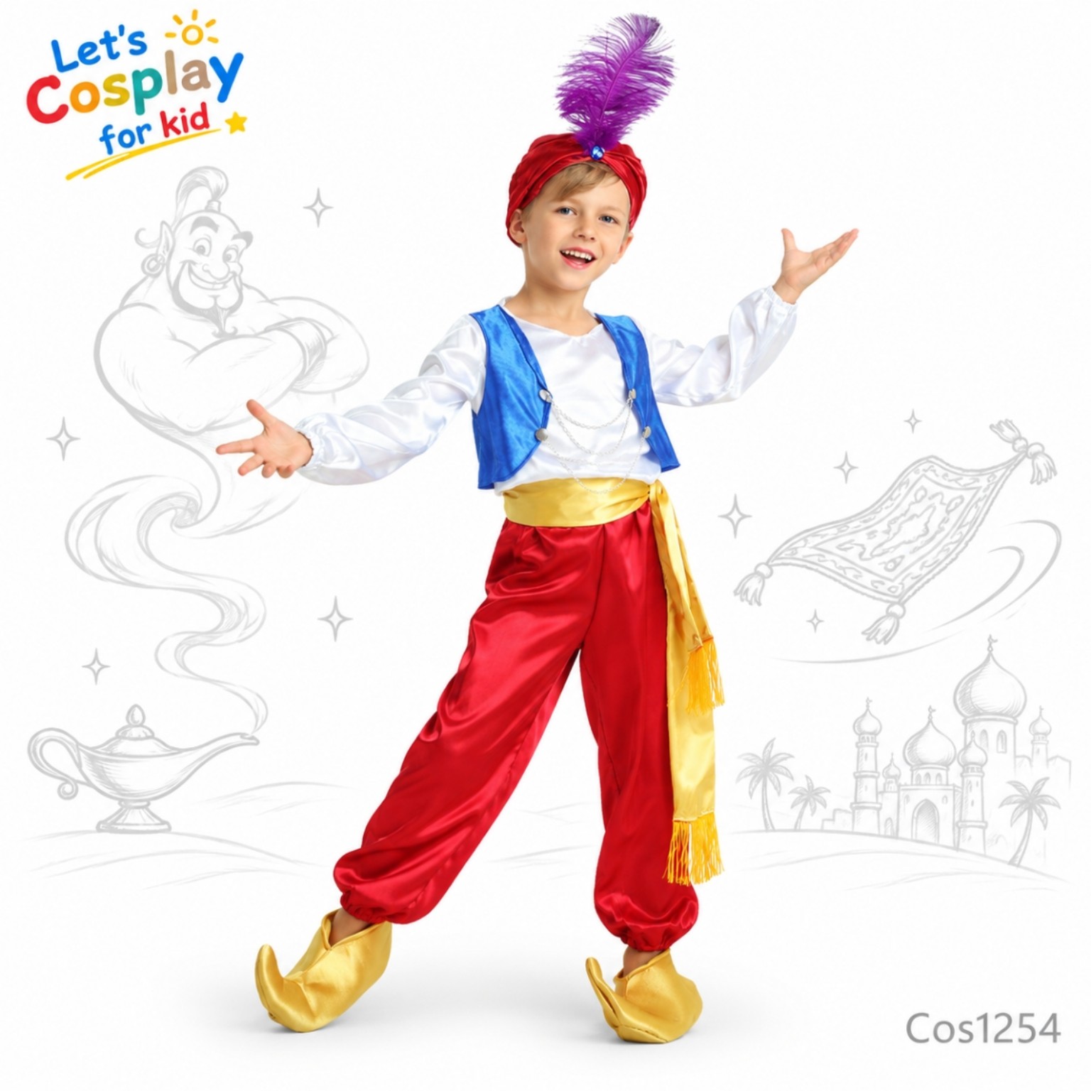 兒童阿拉丁神燈王子主題服裝 Aladdin Prince Costume 學校表演角色扮演 M–XL COS1254
