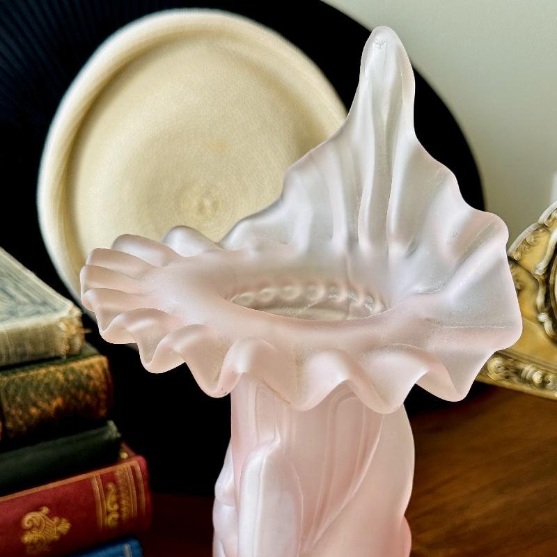 Rare! Antique 1920s Art Deco Blossom in Lady's Hand Pink Frosted Glass Vase (MT2189)