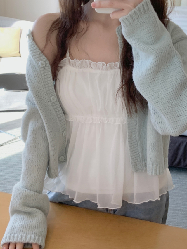 【 🌸♡今轉必入！自帶夢幻感Filter🫧雙層透紗水母吊帶背心💗 】 Bubble Gum Sheer Tank Top