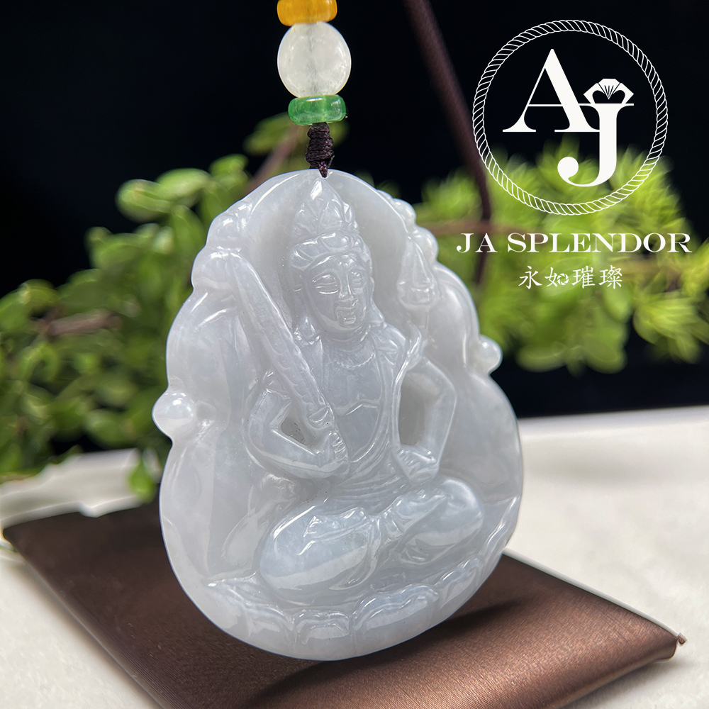 JN-843 天然翡翠A玉 糯冰白翡虛空藏菩薩-屬牛、虎本命年菩薩