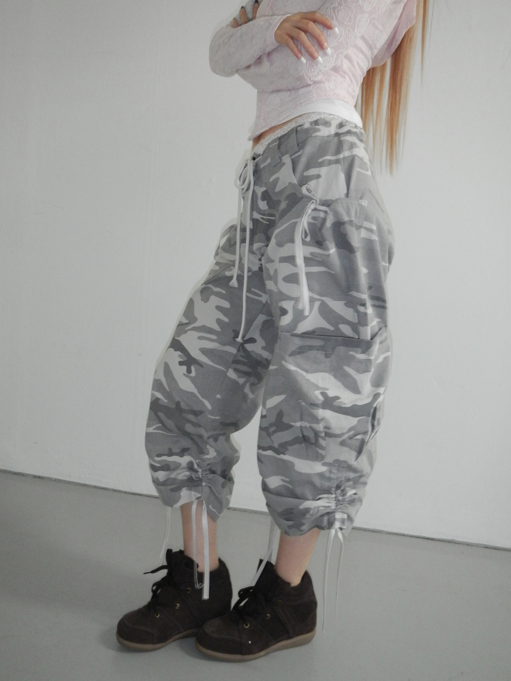 Camo Drawstring Cargo Capris
