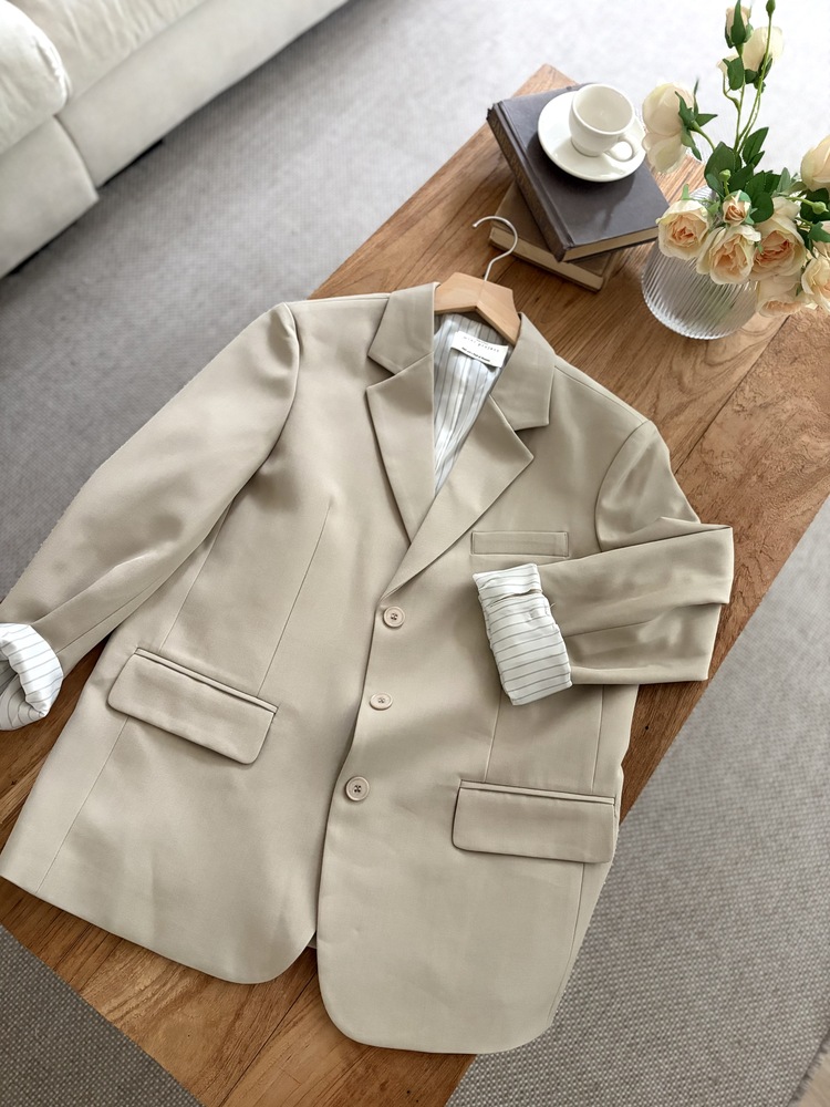 Margot Blazer with Striped Cuffs (Beige)