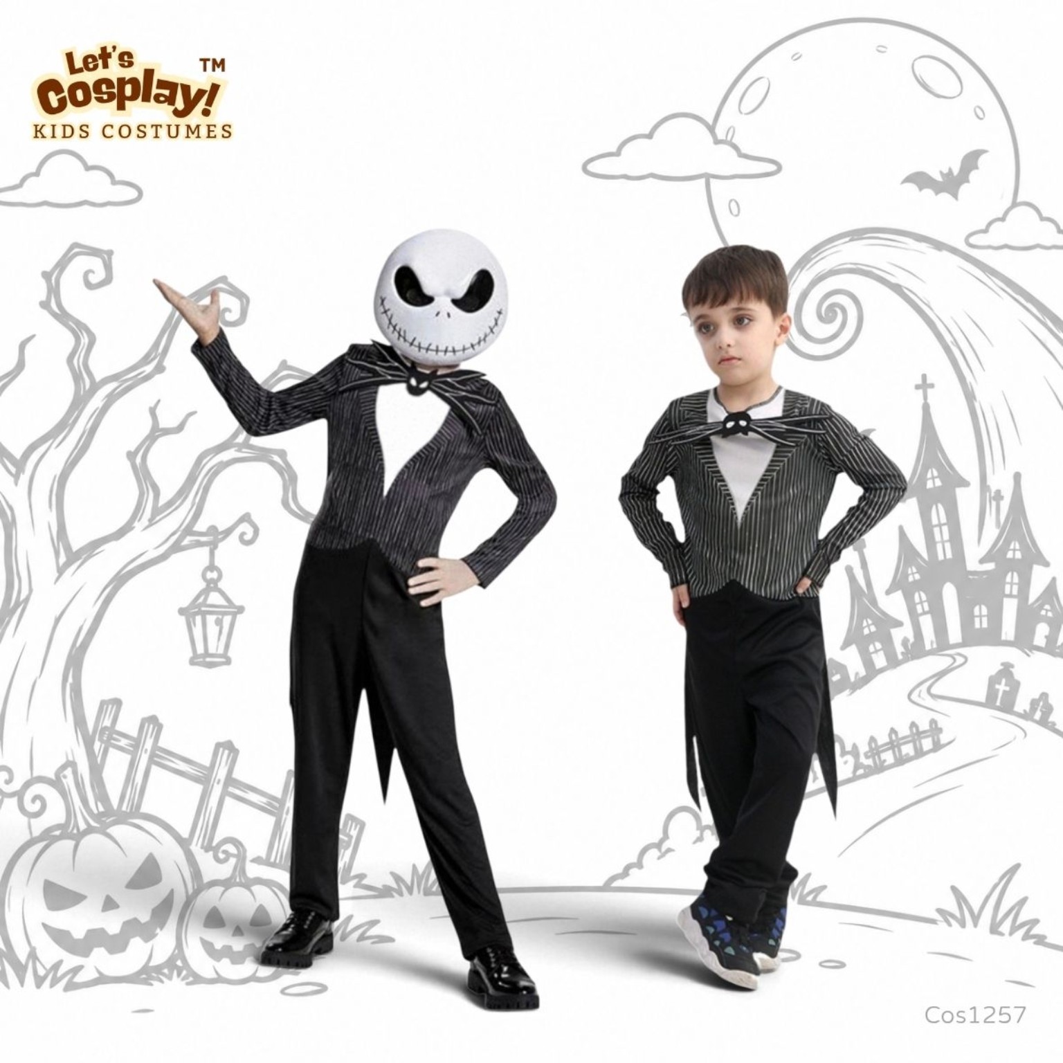 兒童 Jack 骷髏主題萬聖節角色扮演服｜Kids Jack Skeleton Costume 面具連體衣 ｜COS1257