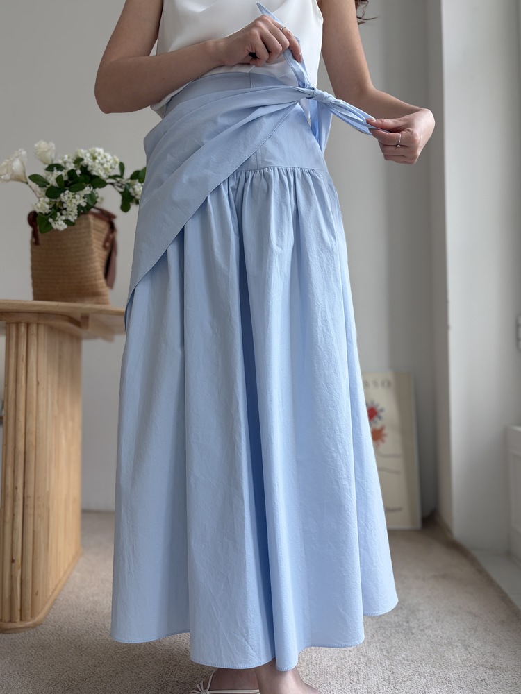 Wrap-Waist Flare Skirt (Blue)