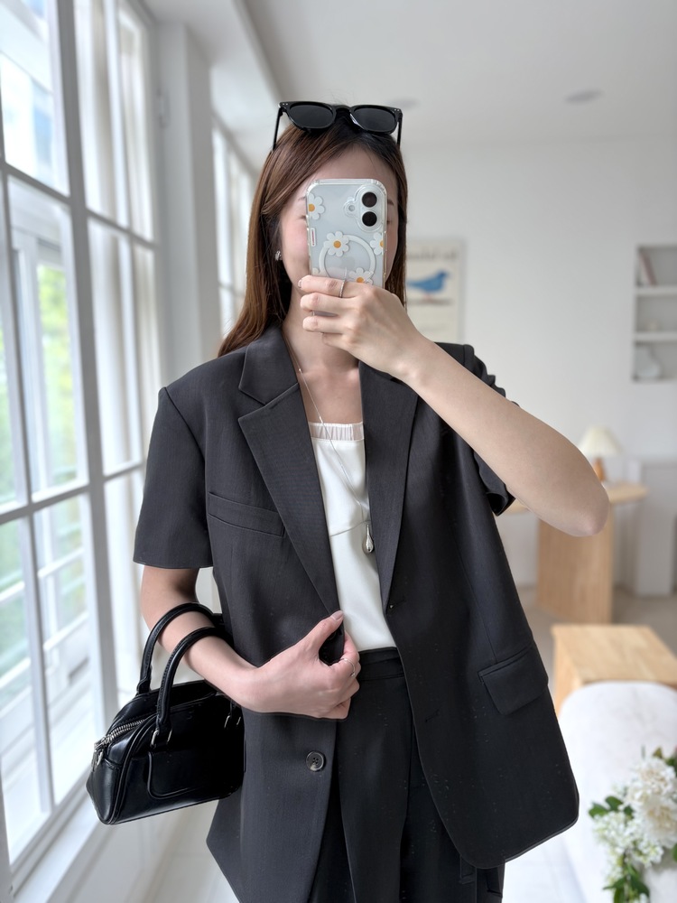 Aveline Belted Straight Slacks (Charcoal)