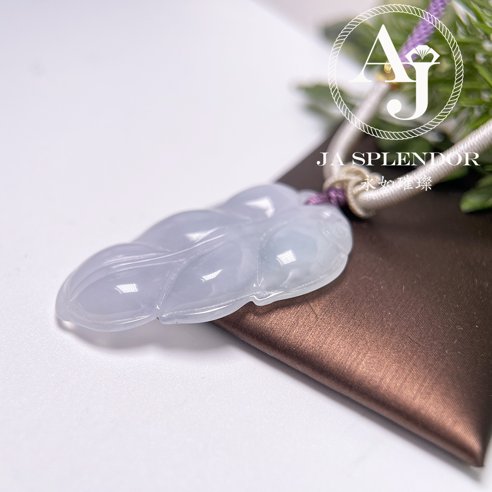 JN-990 天然翡翠A玉 冰潤白月光事業有成/玉葉吊墜