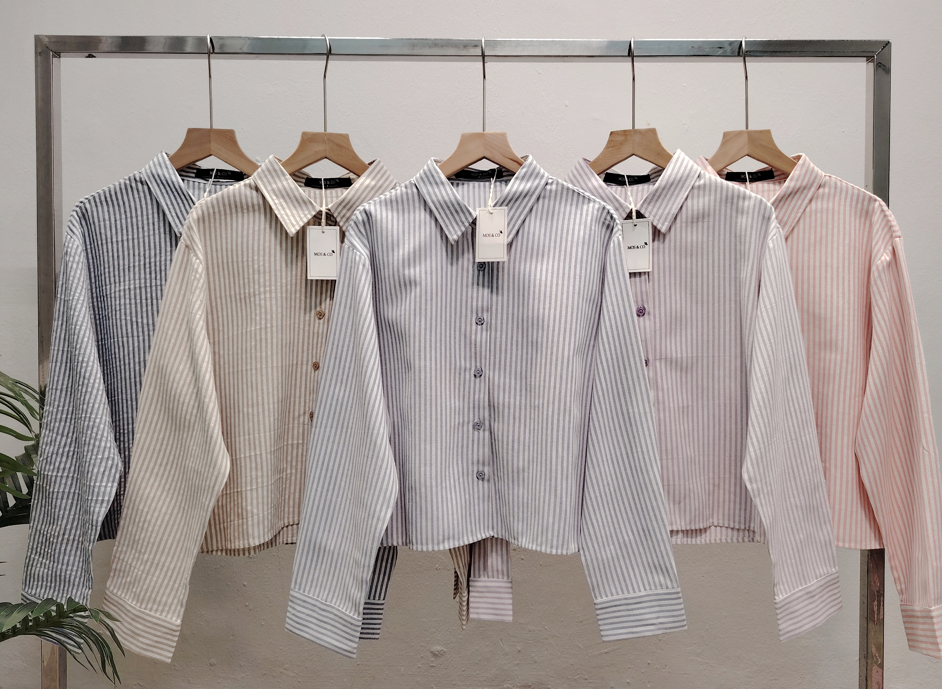 LY602 Long Sleeve Crop Striped Cotton Shirt