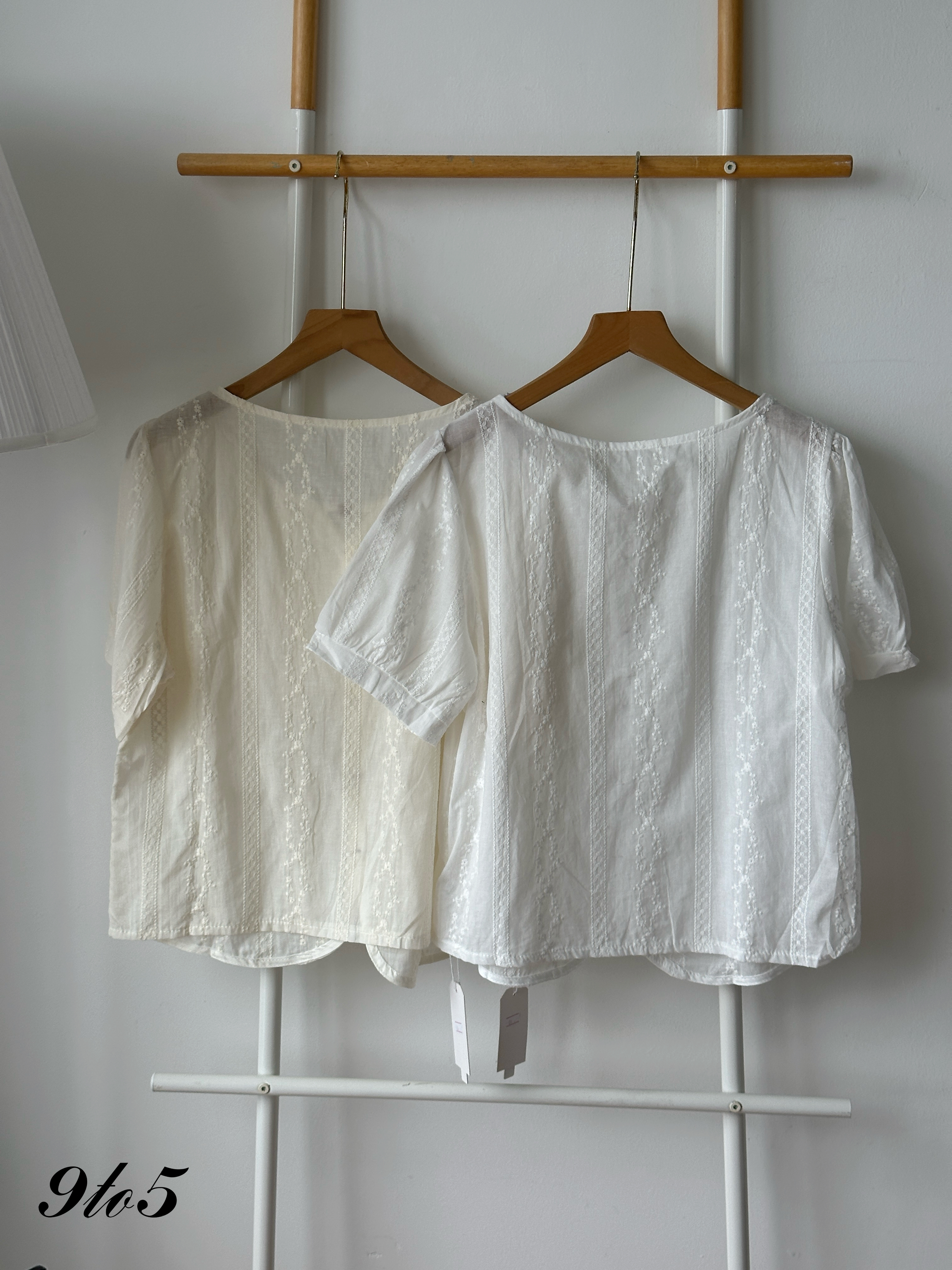 T4421 Puff Sleeve Embroidery Floral Blouse - 3 Colors 