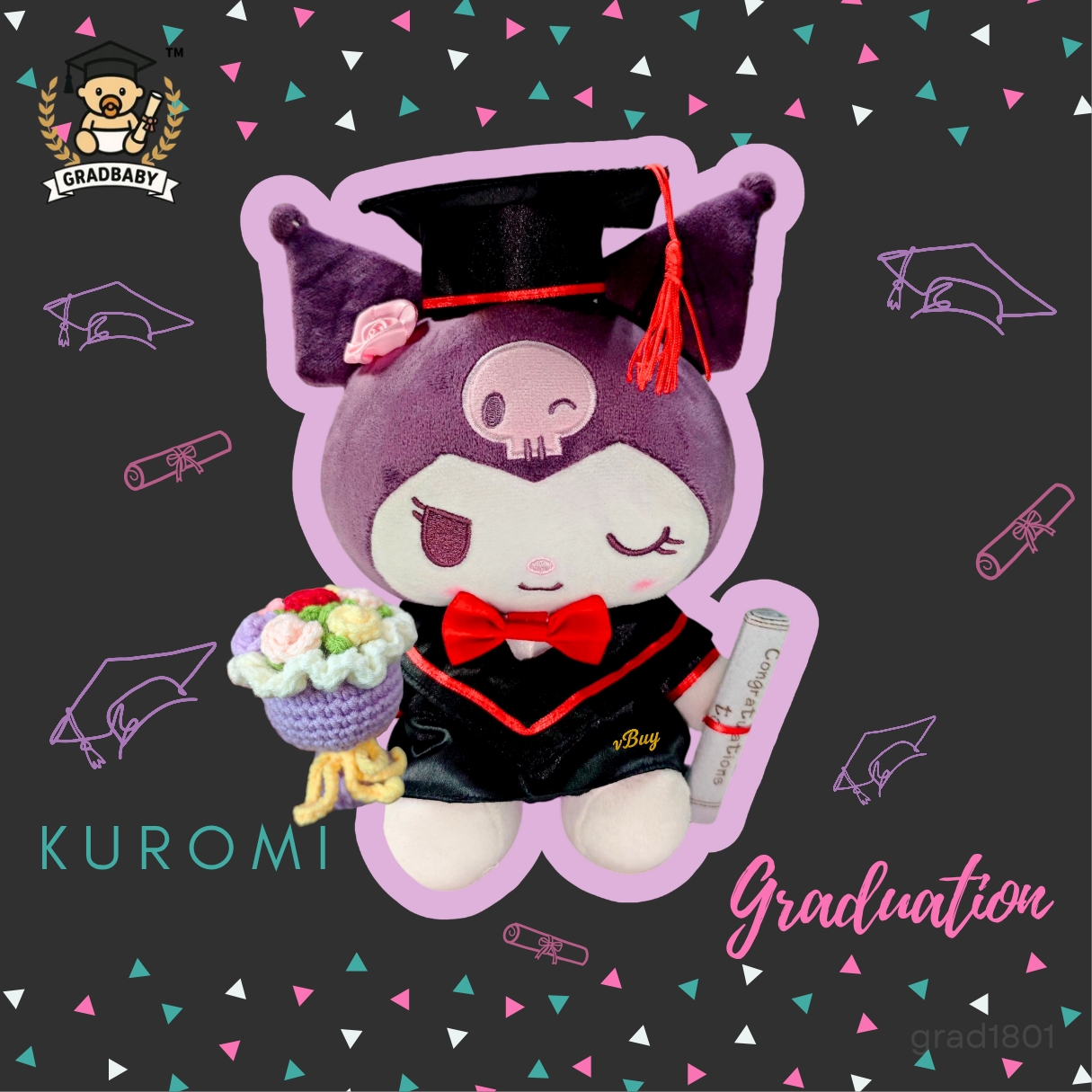  正版Sanrio Kuromi畢業公仔 (diy畢業袍可加字）grad1801