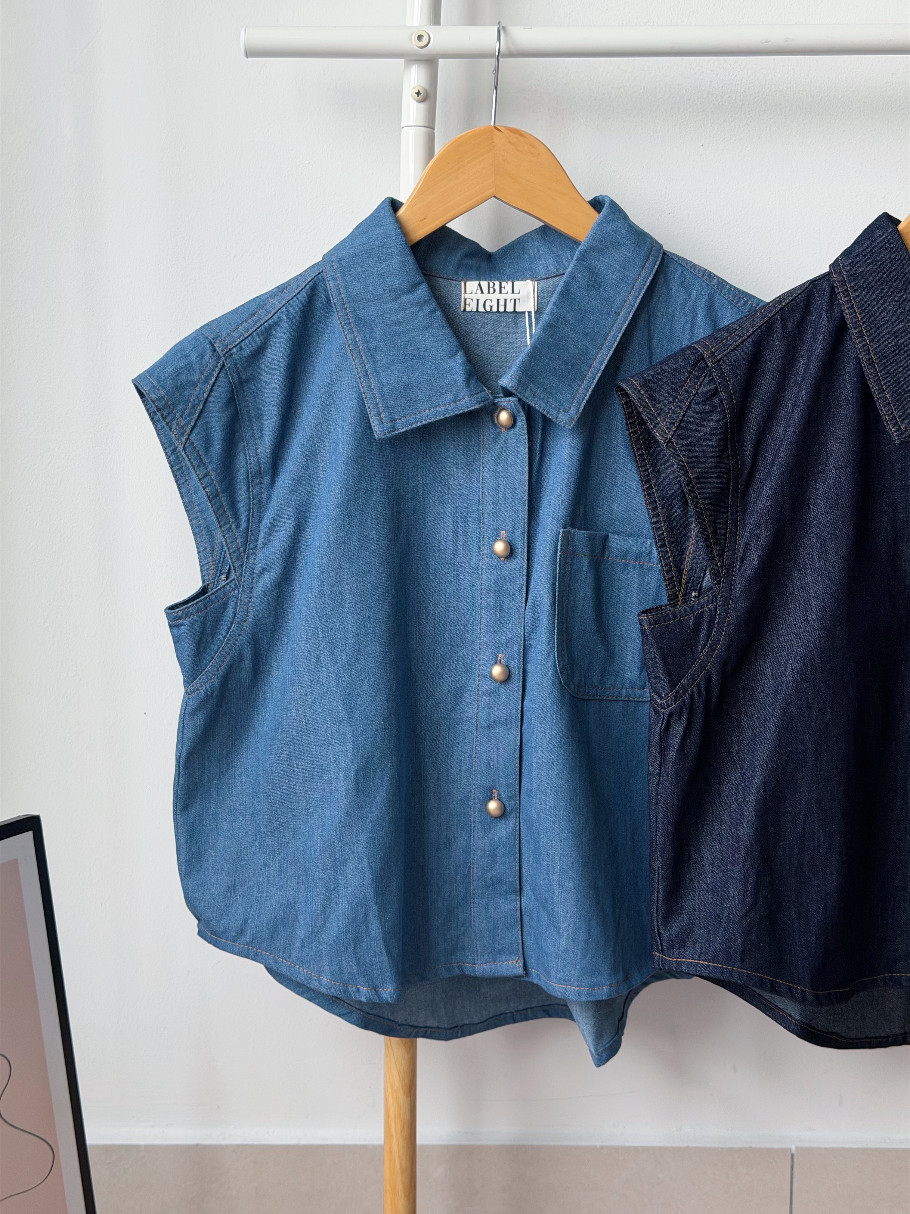 T4524 Cape Sleeve Denim Shirt - 3 Colors 