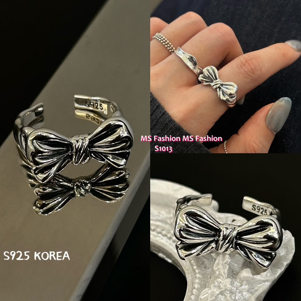 S1013 韓國🇰🇷S925純銀復古重工實心蝴蝶結戒指