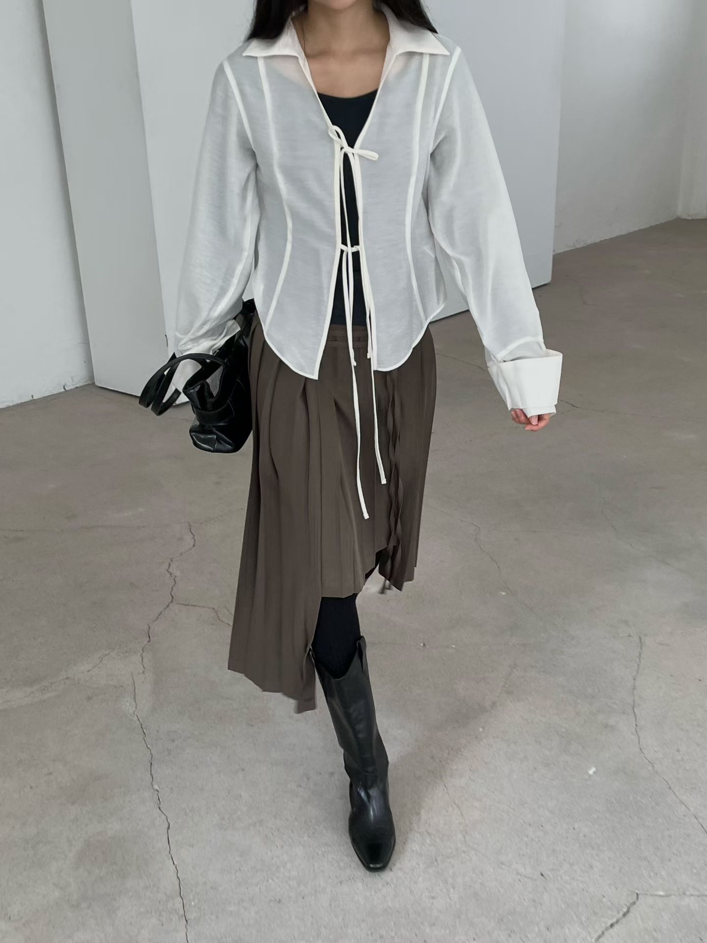 MILAE 不對稱繫帶百褶半身裙