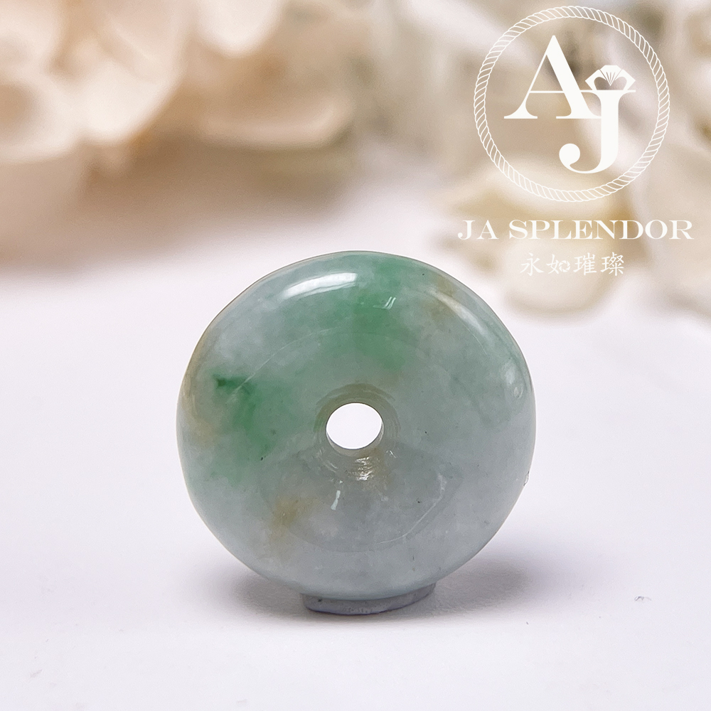 JN-3140 天然翡翠A玉 白底青灑金平安扣