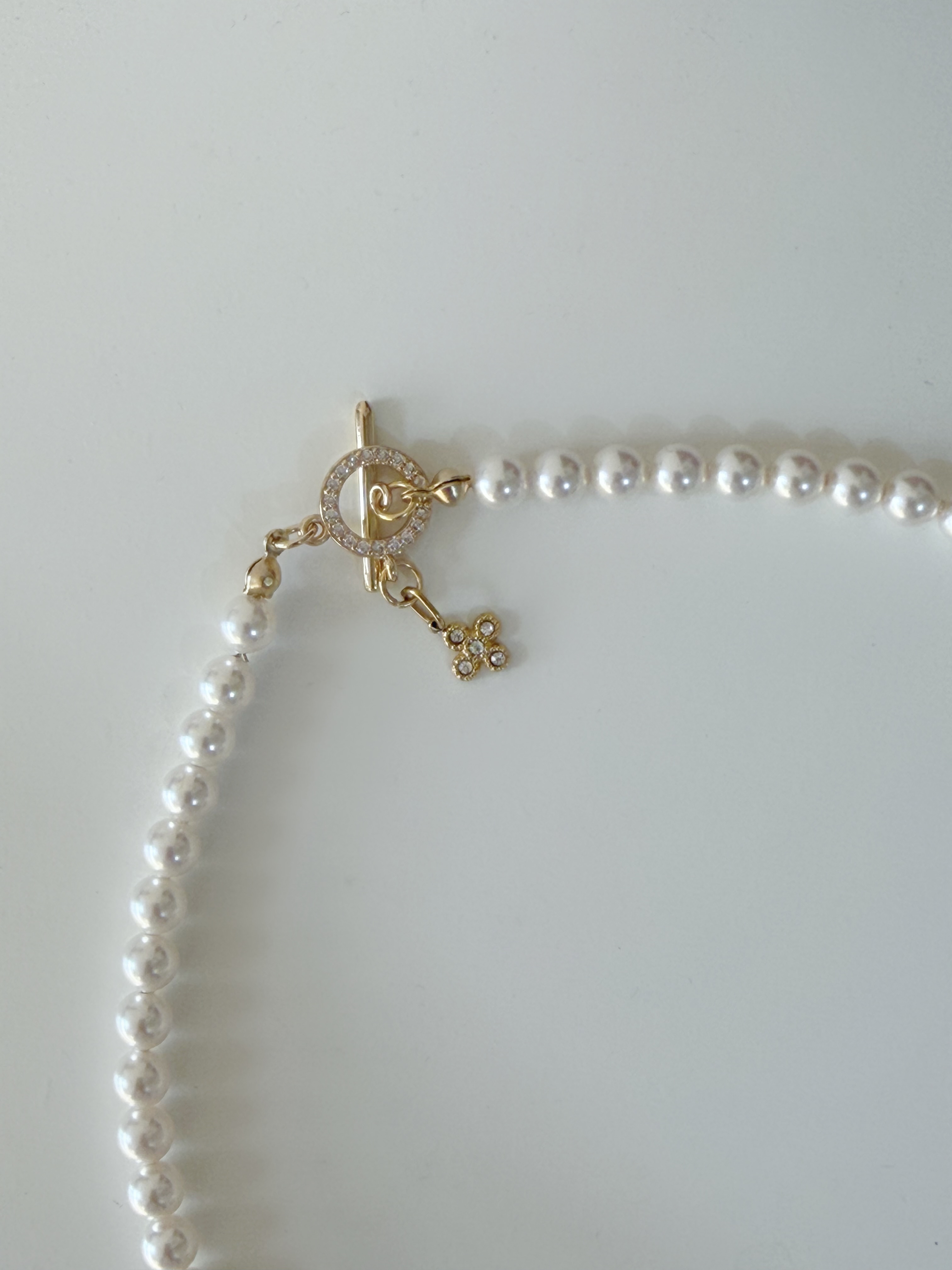 簡約星鑽珍珠頸鍊/6mm米白珍珠