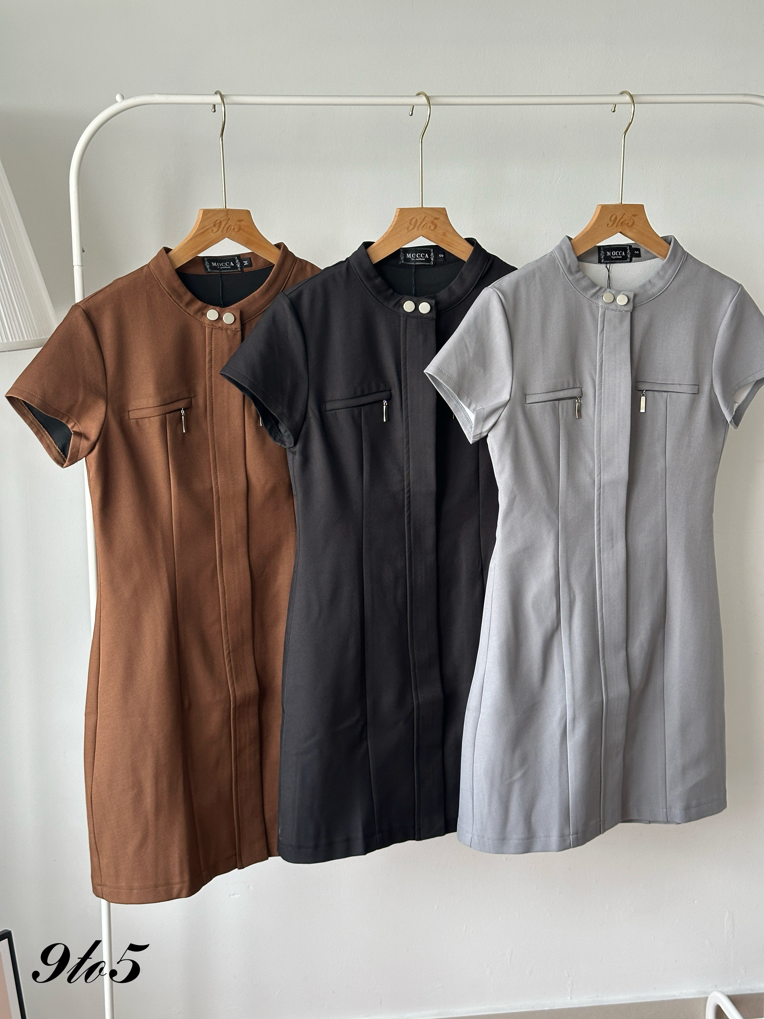 D2362 Short Sleeve Zipped Dress - 3 Colors 