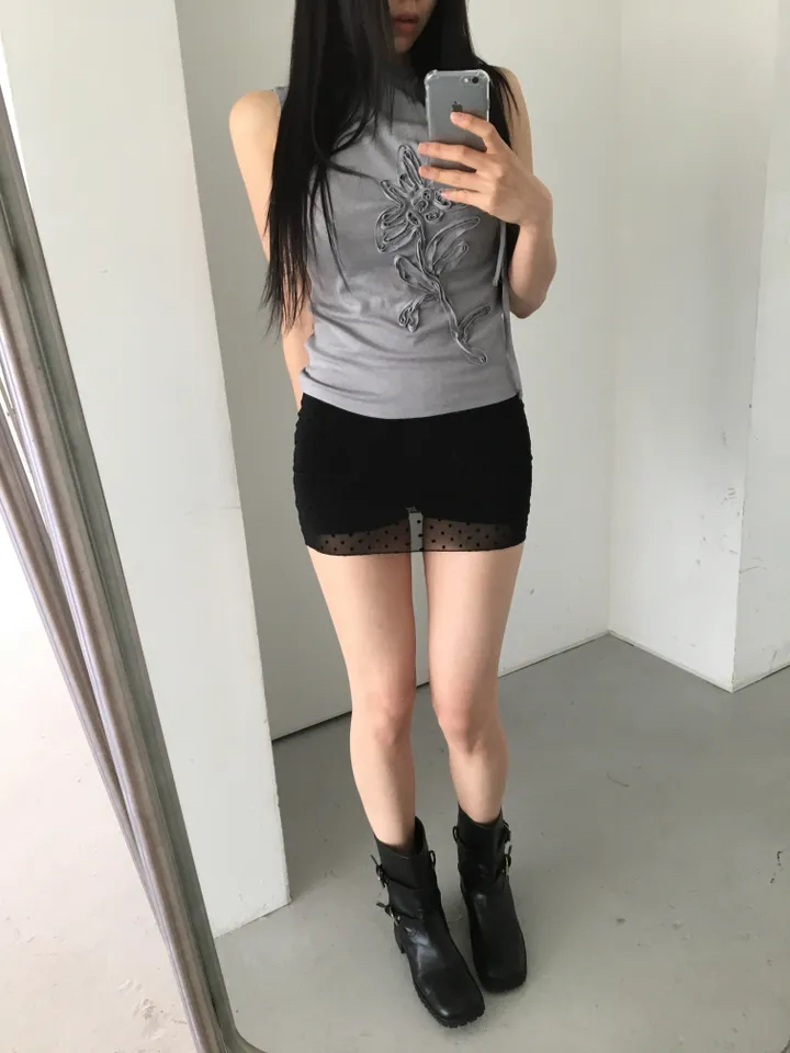 Floral Applique Ruched Tank Top