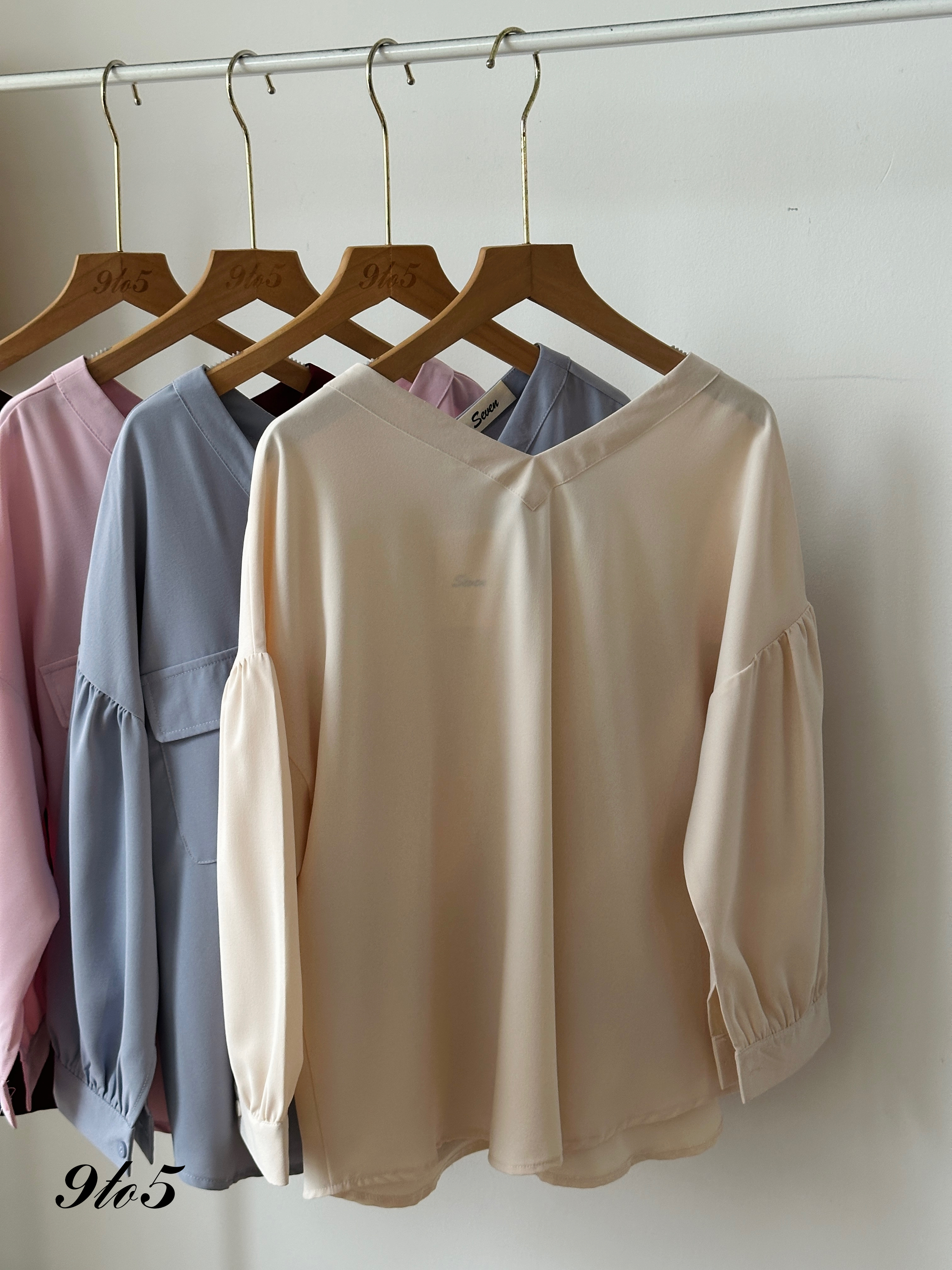 T3908 Long Sleeve V Neck Shirt - 4 Colors
