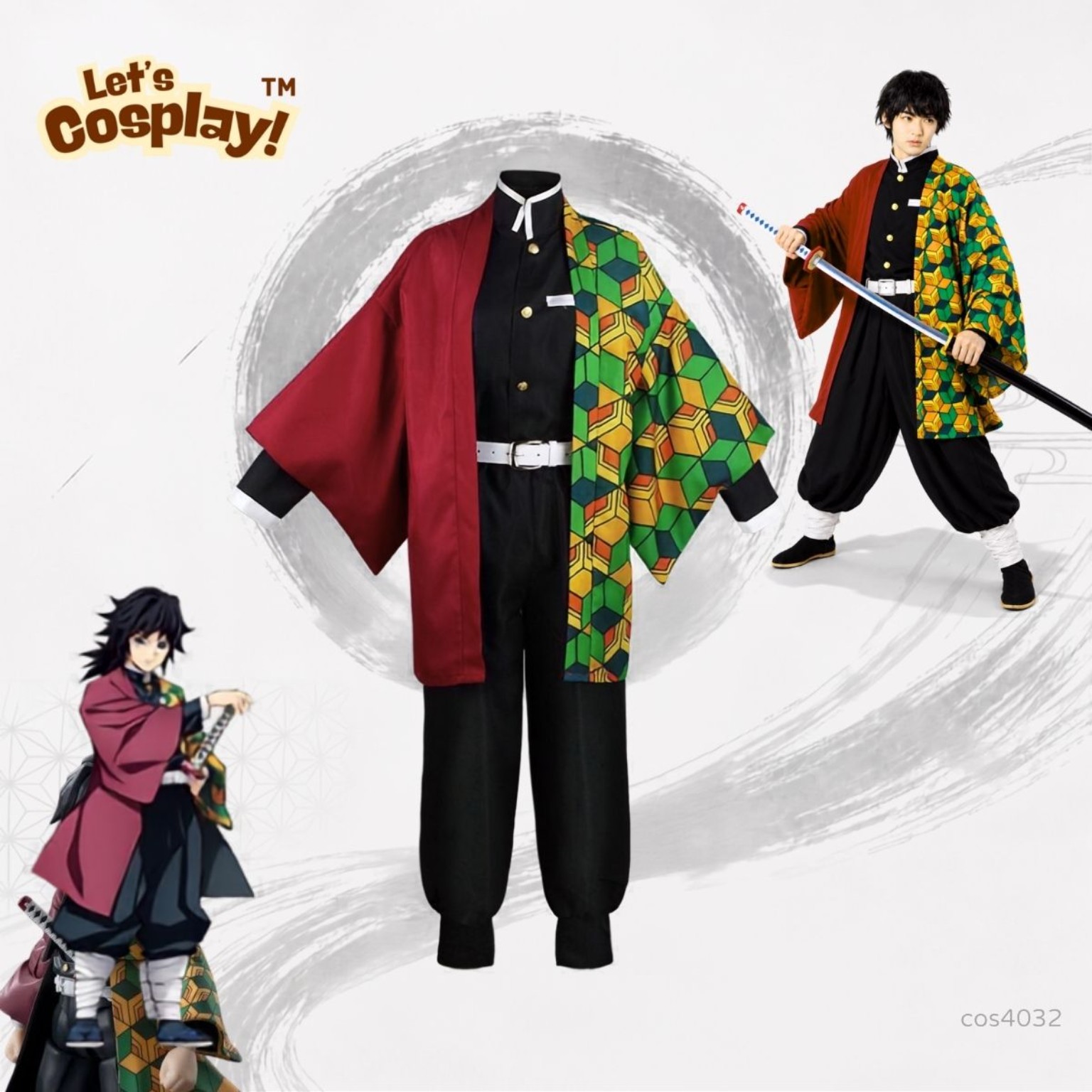 鬼滅之刃富岡義勇主題男裝Cosplay Costume 5件套 成人角色扮演服裝