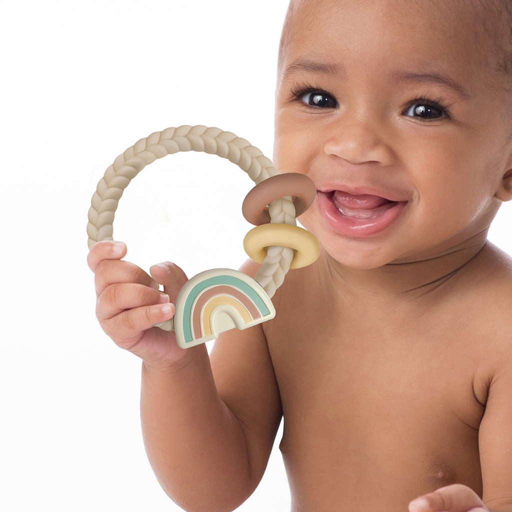 Silicone Teether Rattle - Beige Rainbow