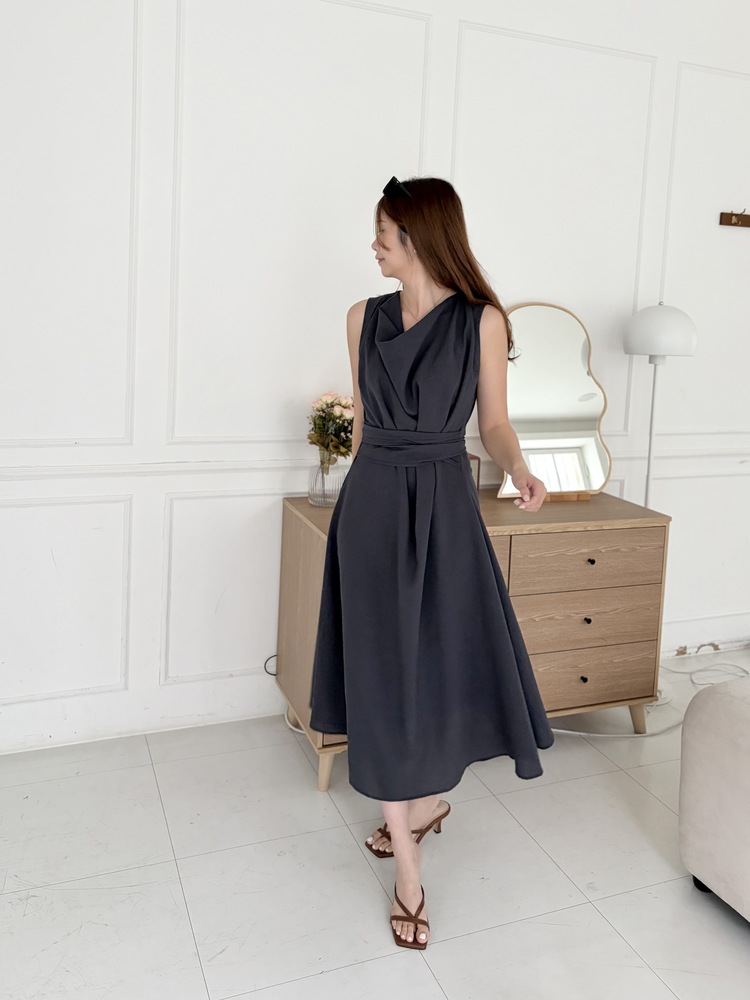 Athena Drape Dress (Charcoal)