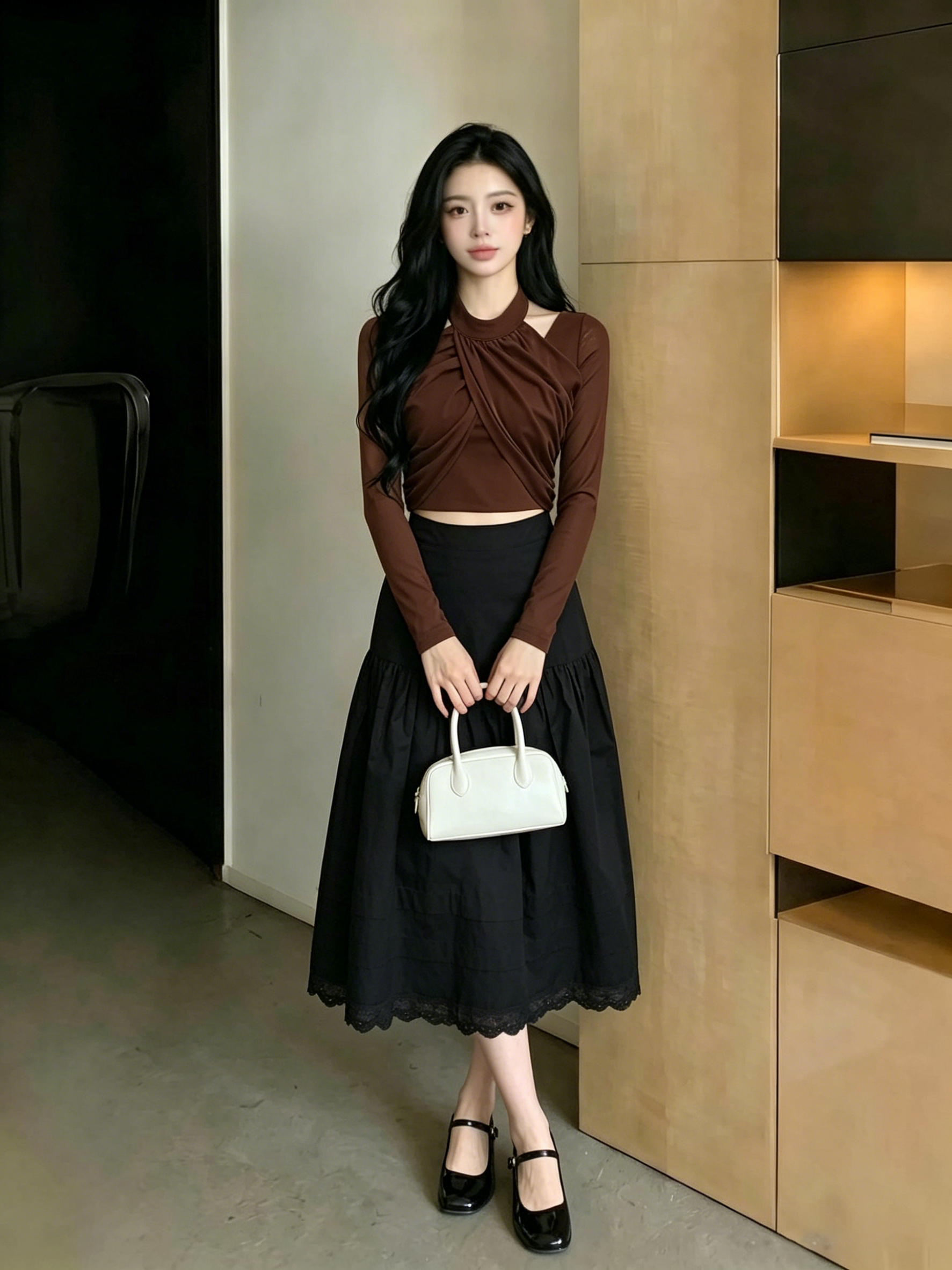 Chic Long Sleeve Halter Blouse Top M218