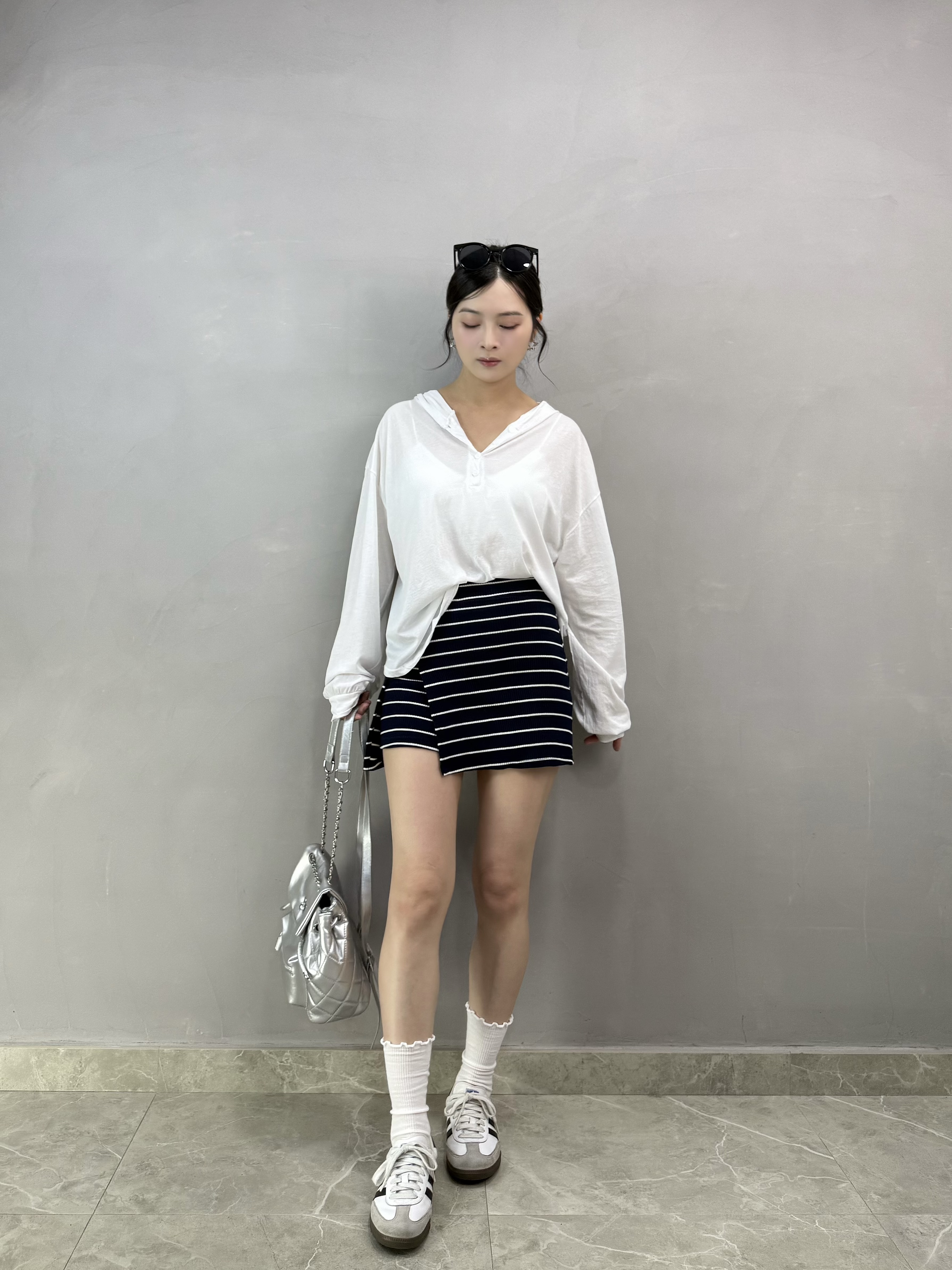 A15 有帽Tee+橫間裙褲Set