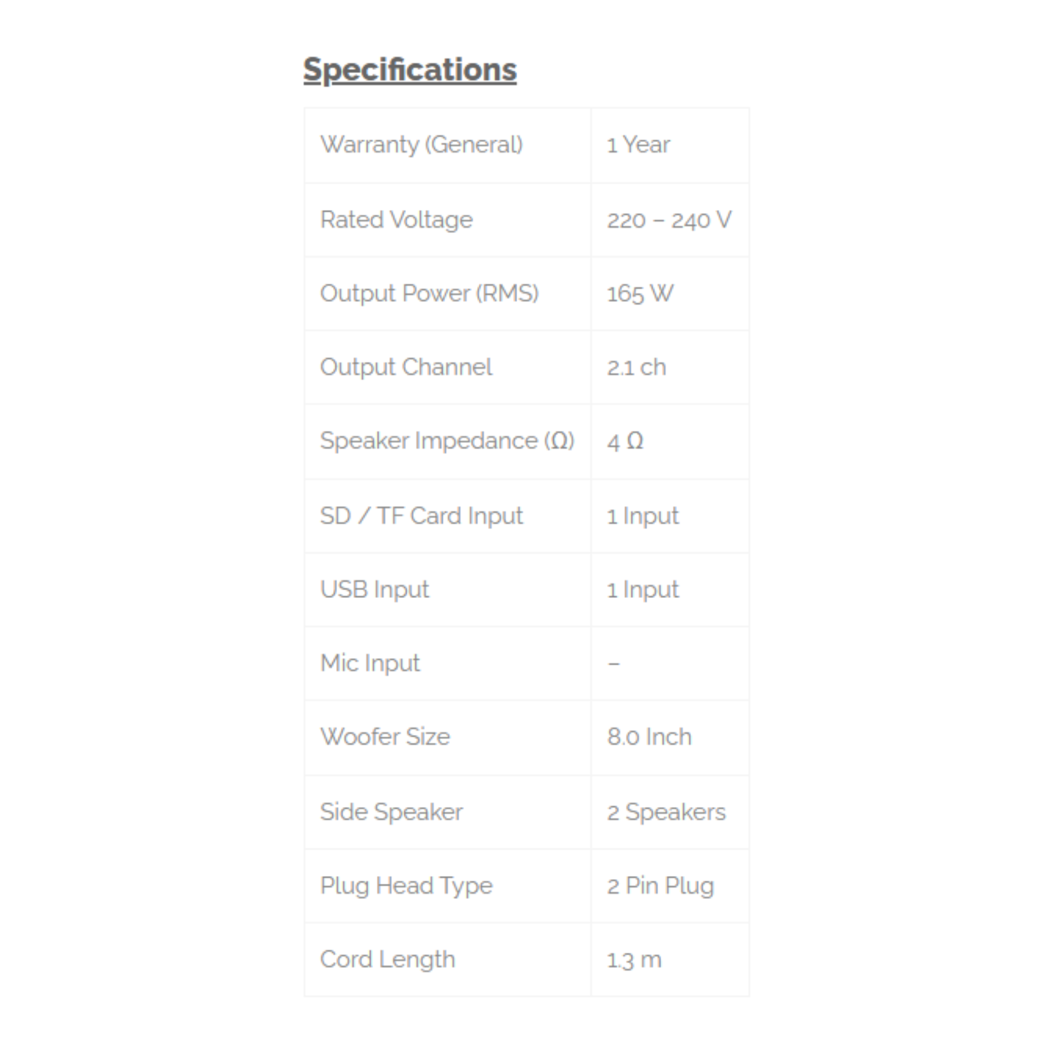 Phison 165W Subwoofer Speaker LED PSW-9801