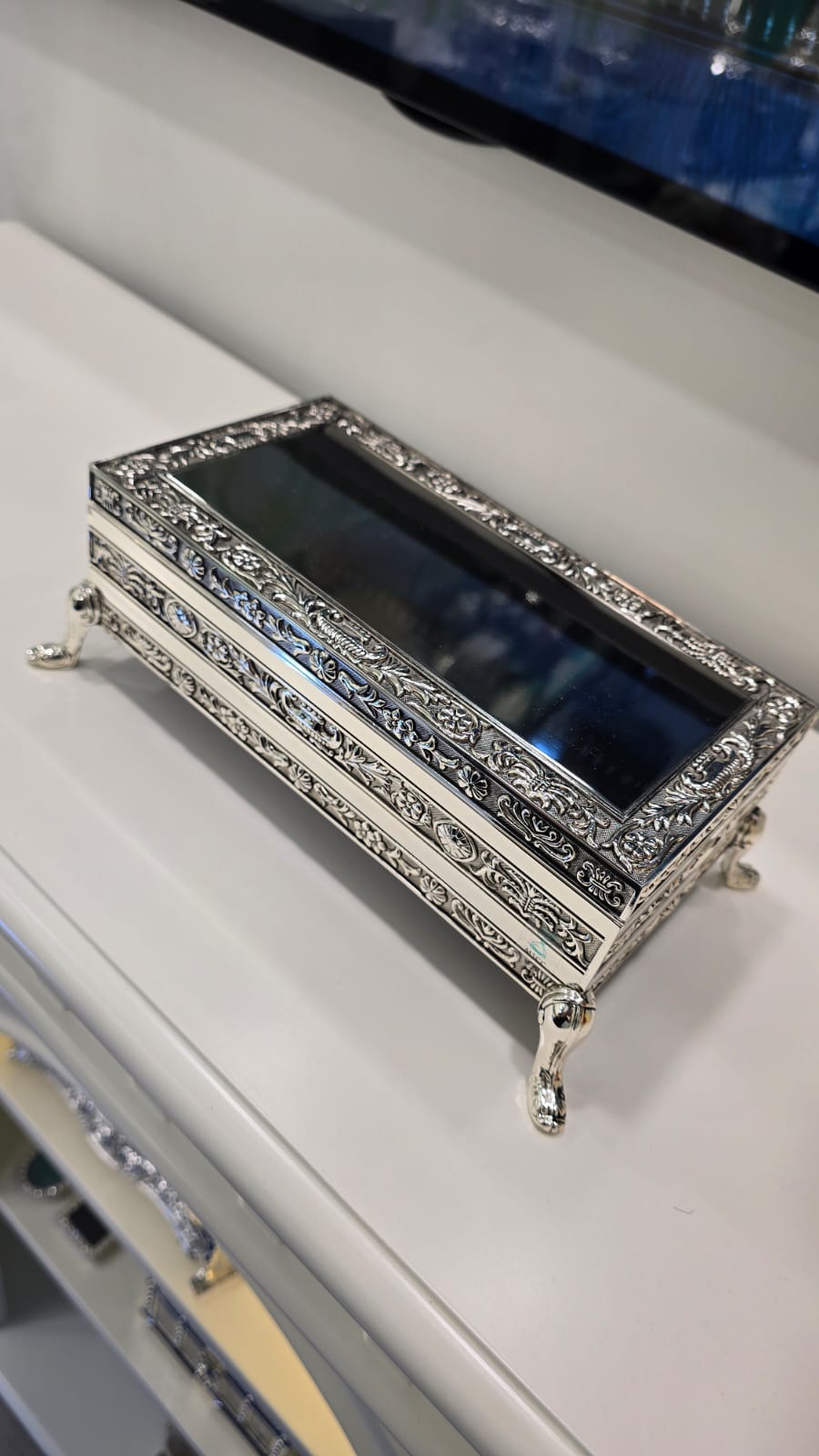 抹黑鍍銀花紋邊長方形首飾盒 K1864L