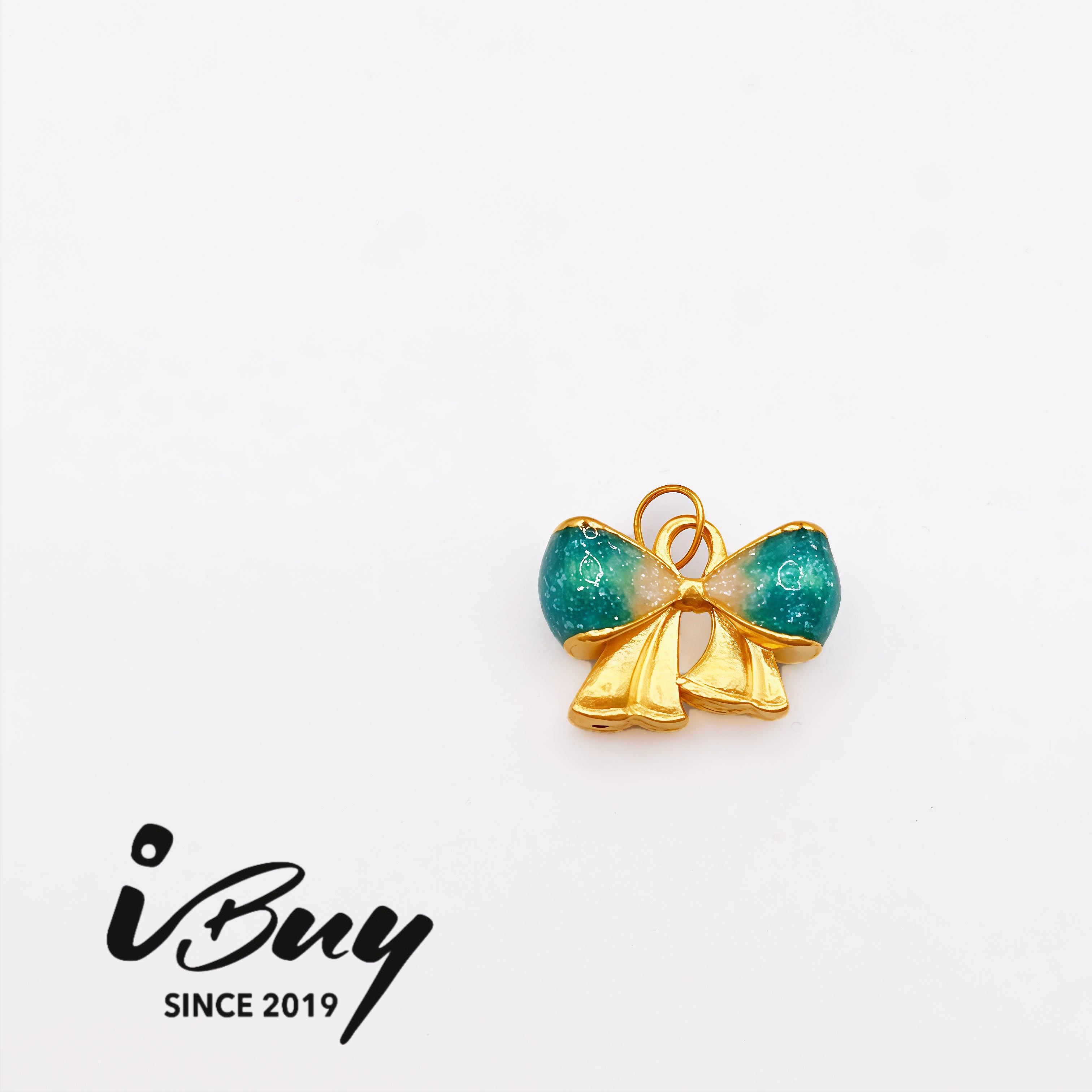 999 GOLD ENAMEL RIBBON PENDANT - GREEN 999 金 珐琅蝴蝶结- 青色