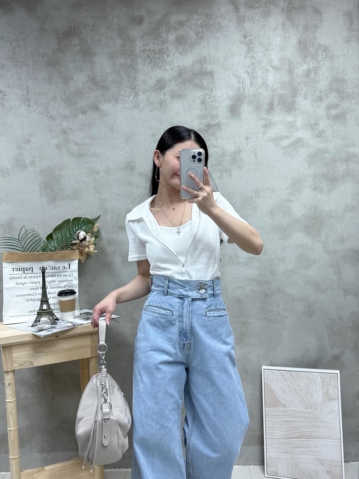 假兩件雙拉鏈Top