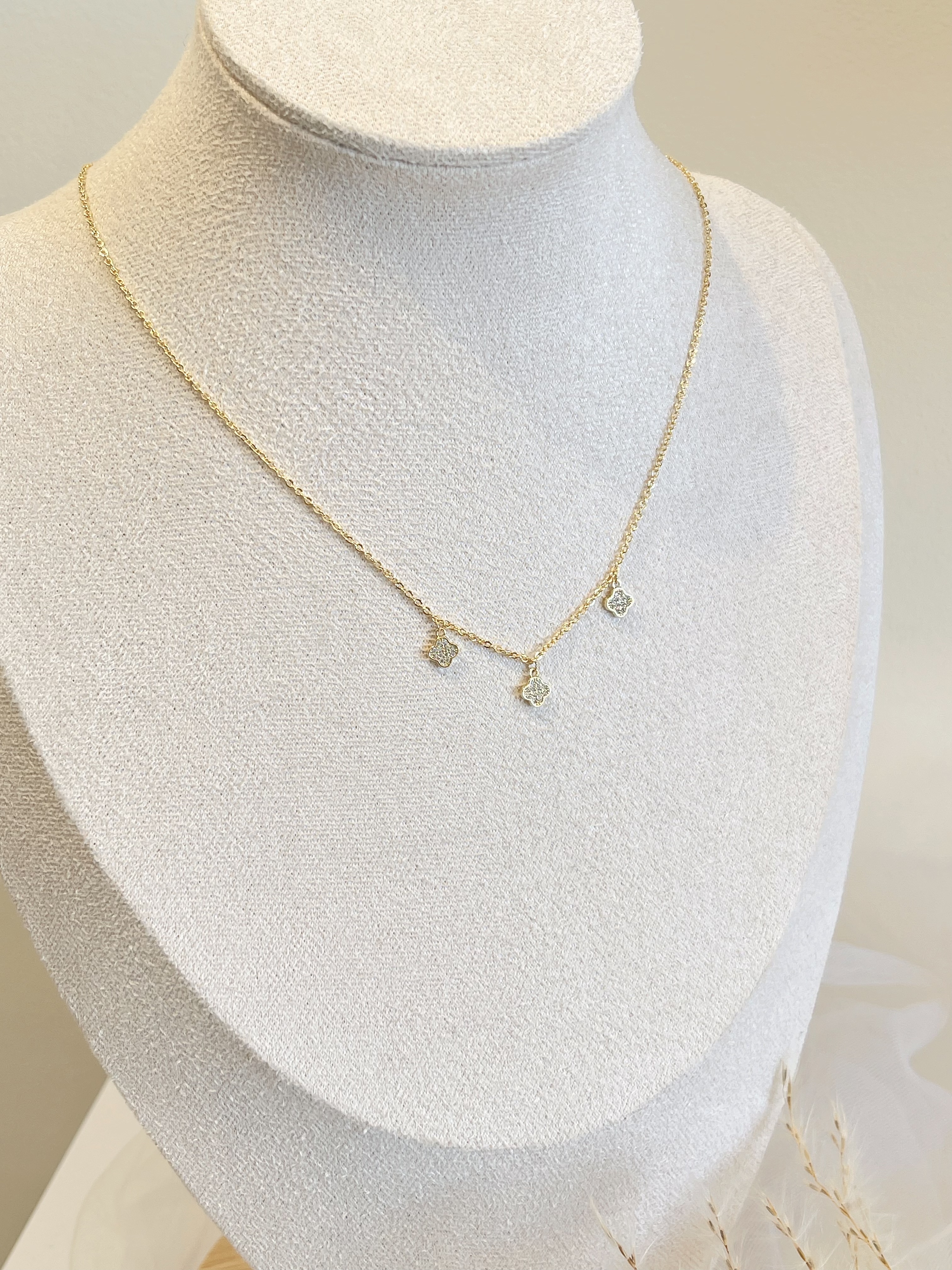 极简风 小巧锆石四叶草镀金项链