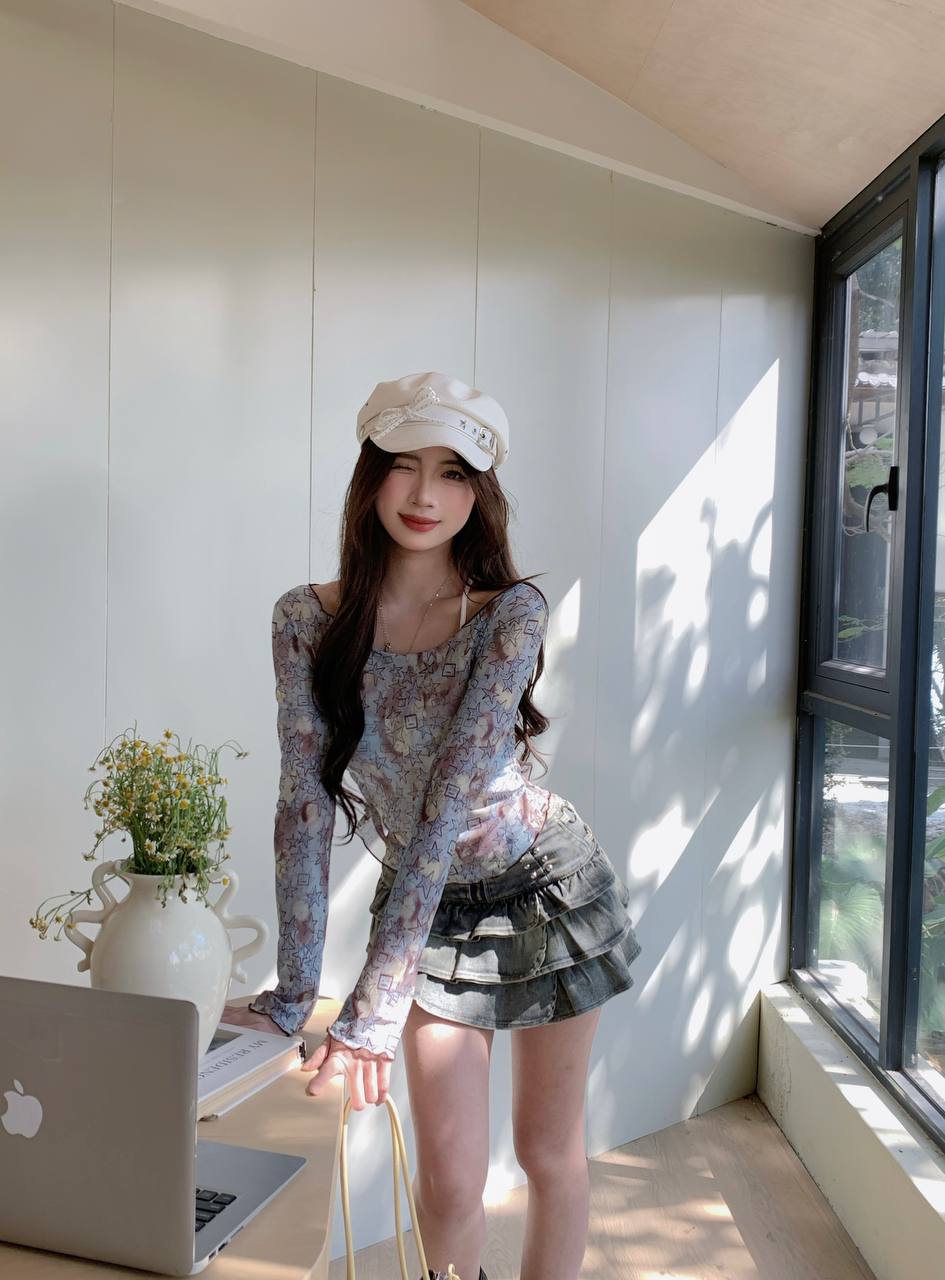 五角星印花两件套上衣 Star Print Two-Piece Top Set