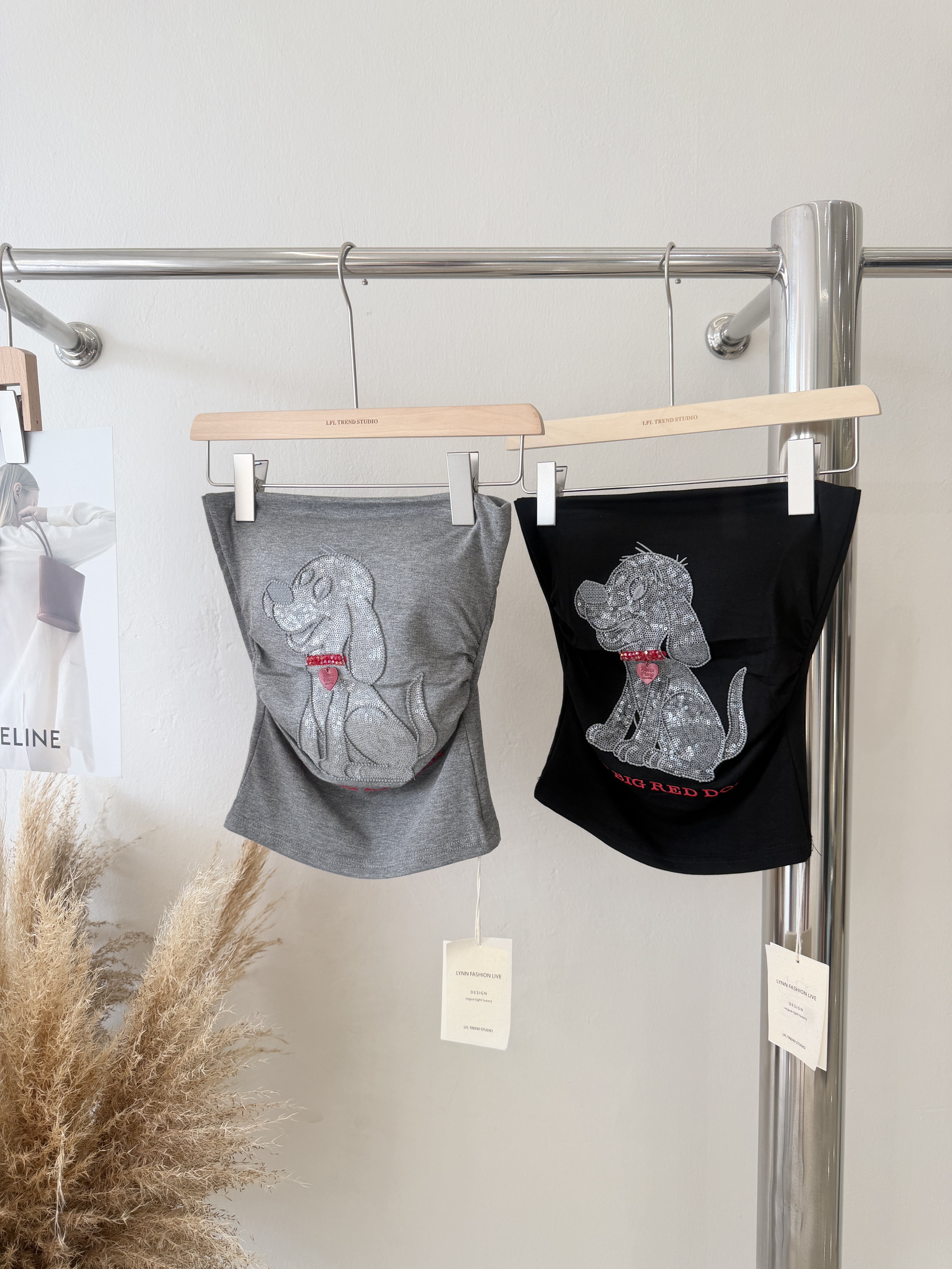 6591 辣妹风珠片绣狗狗抹胸