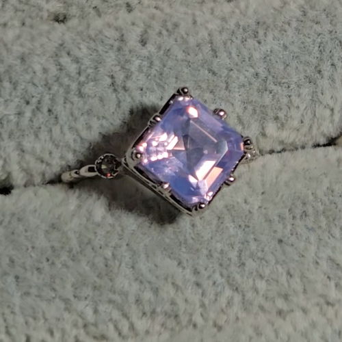 Lavender moon quartz princess cut ring in adjustable sterling silver (C) - RQ155