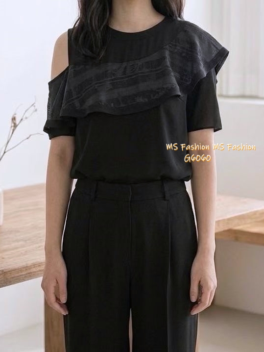 G6060 韓國🇰🇷靚料ruffle露單肩top