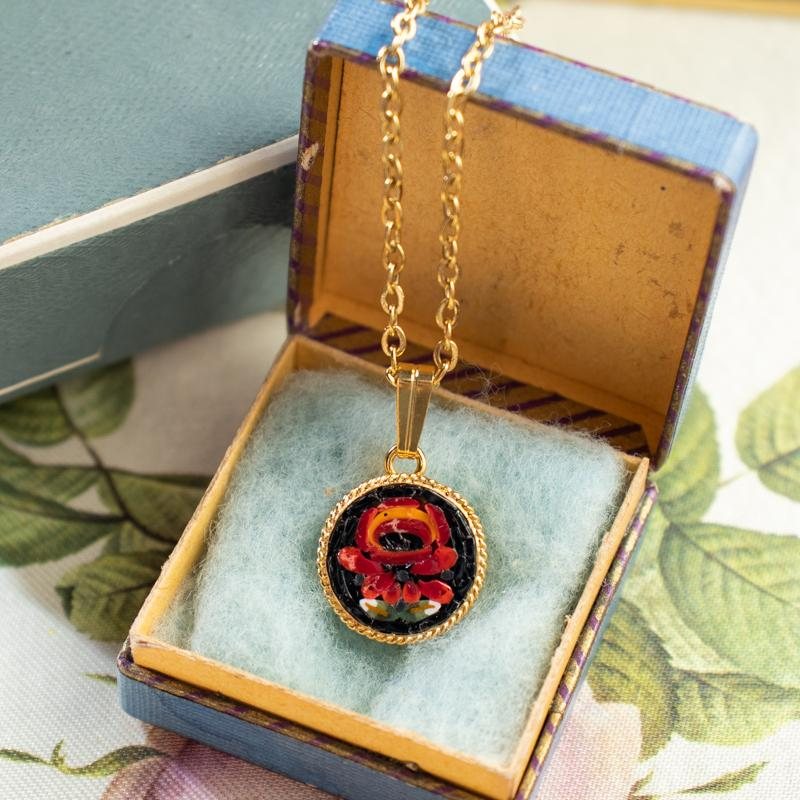 Modern Italian Mosaic Red Rose Collection - Round Pendant(ITMA47)