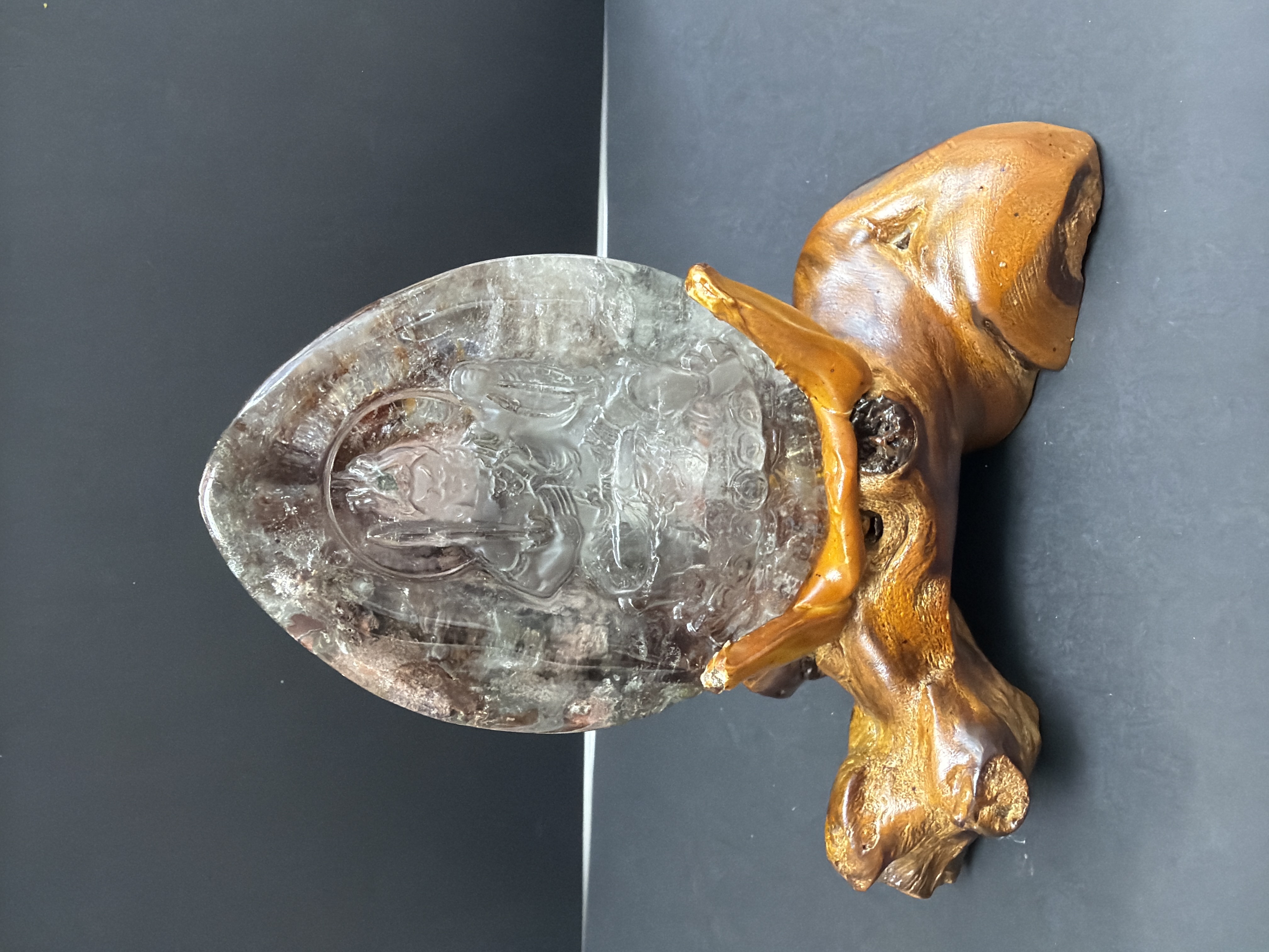 #8不動明王雕刻在天然綠幽靈水晶 （已加持）全高13.5cm
