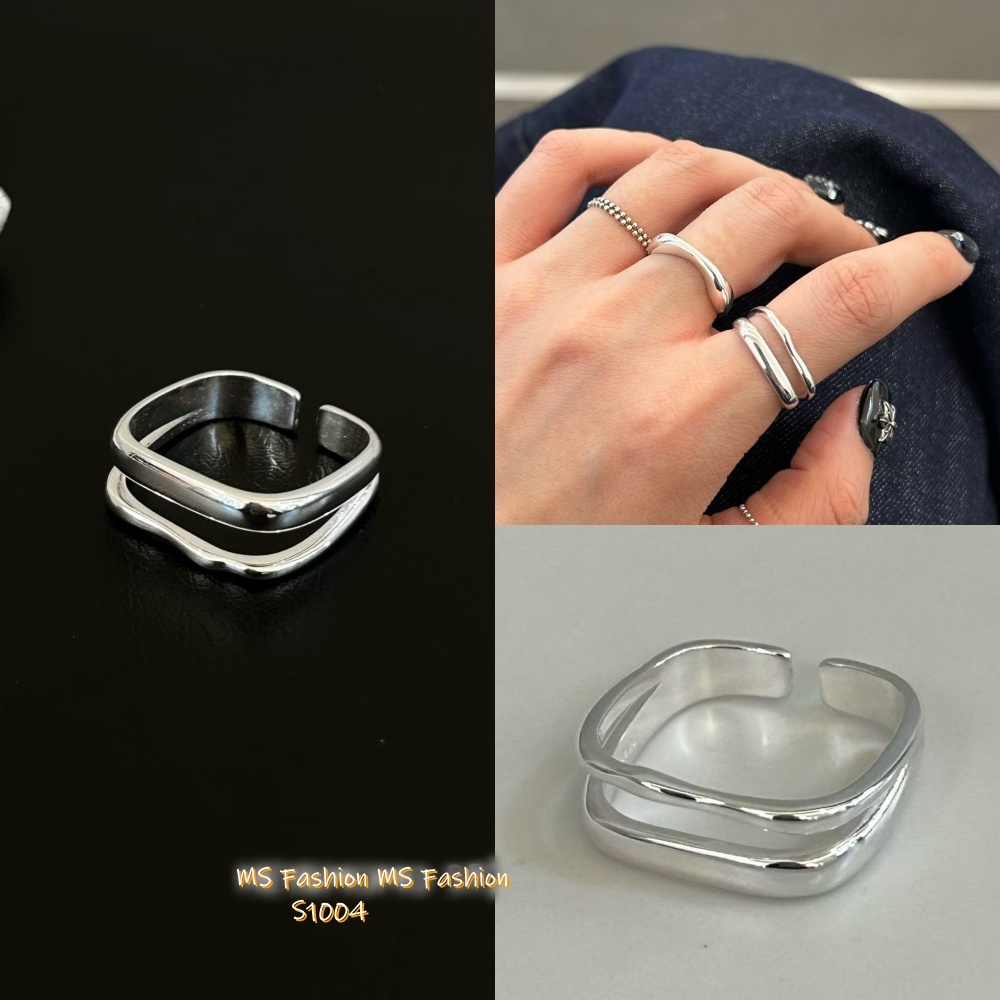  S1004 韓國🇰🇷S925純銀雙層方形戒指
