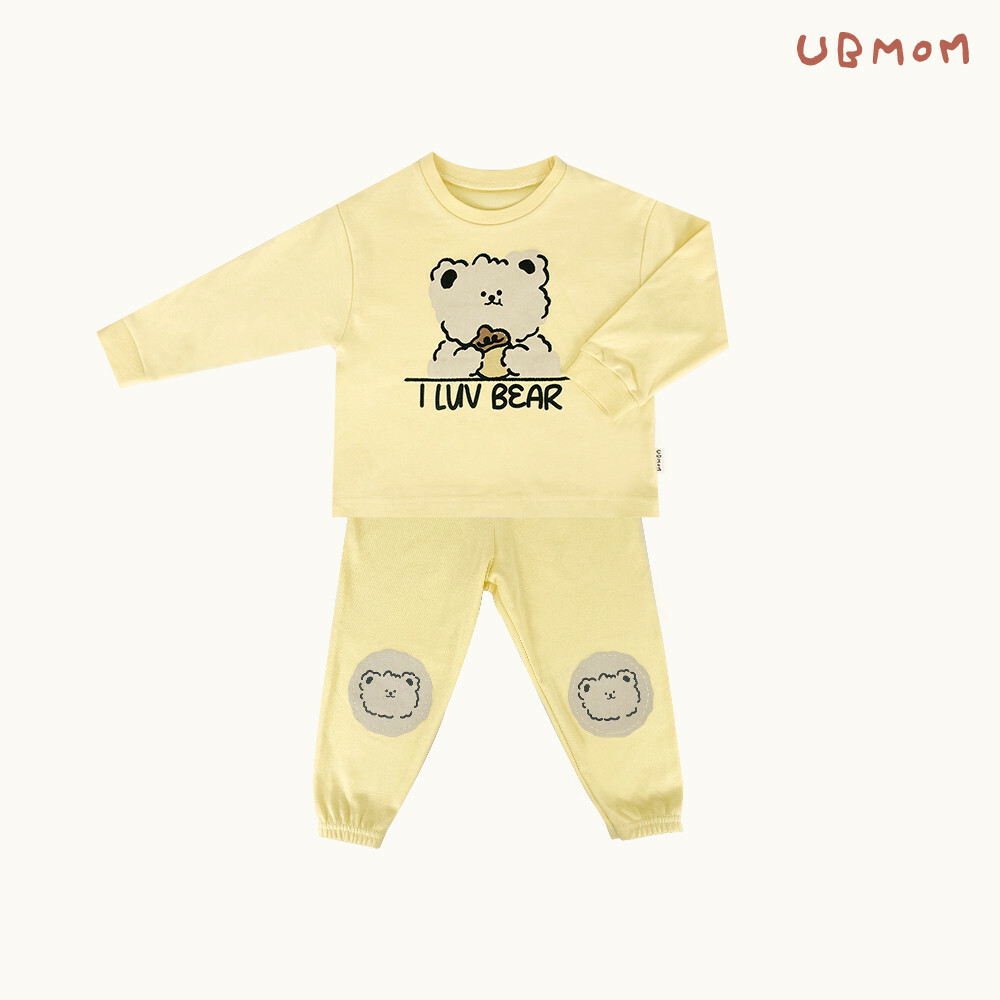 UBMOM Lovely Series Bear Pong Pong 九分袖運動上下套裝-香蕉黃色