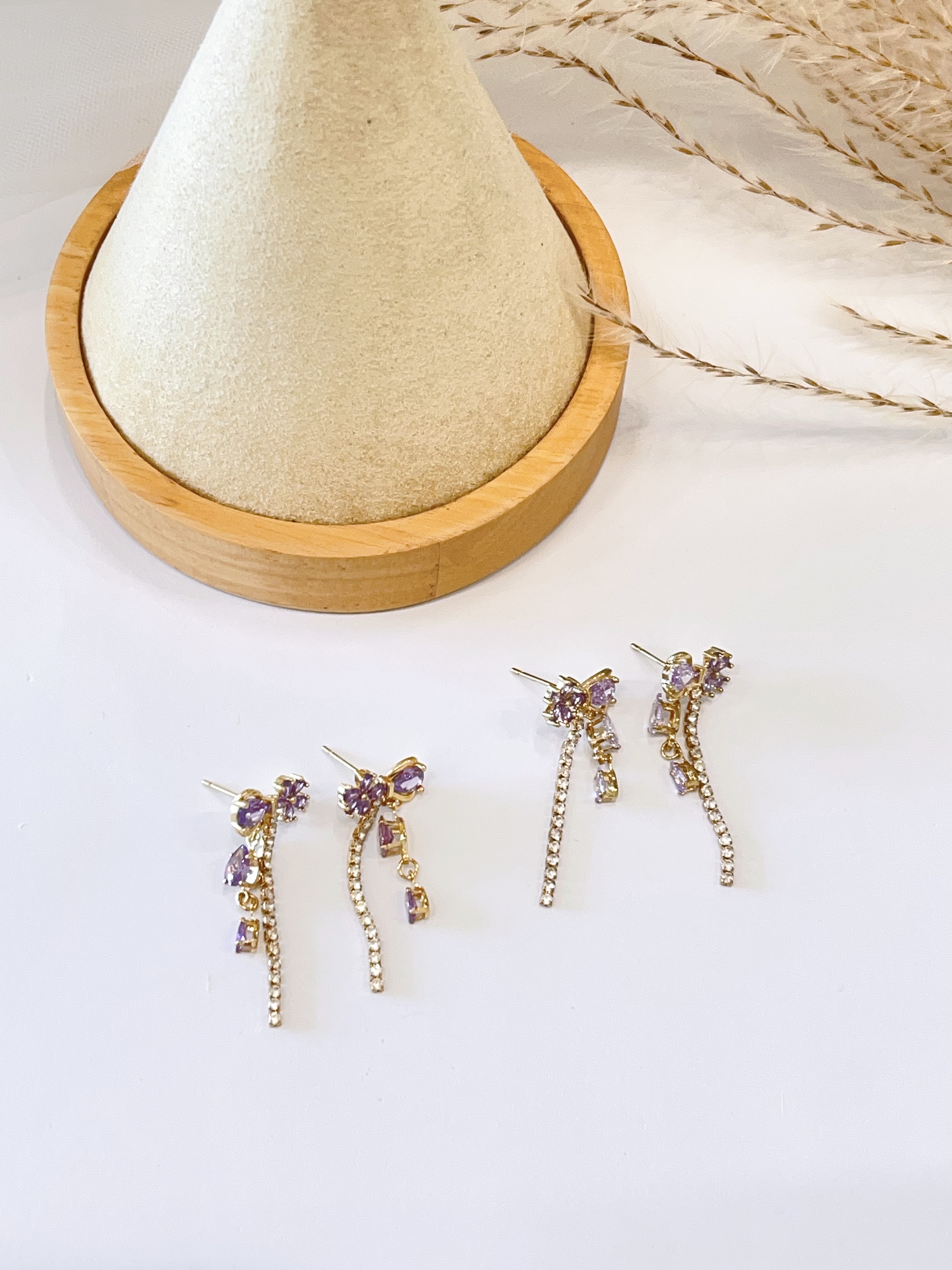 紫色控~! 紫色锆石蝴蝶结小花耳环