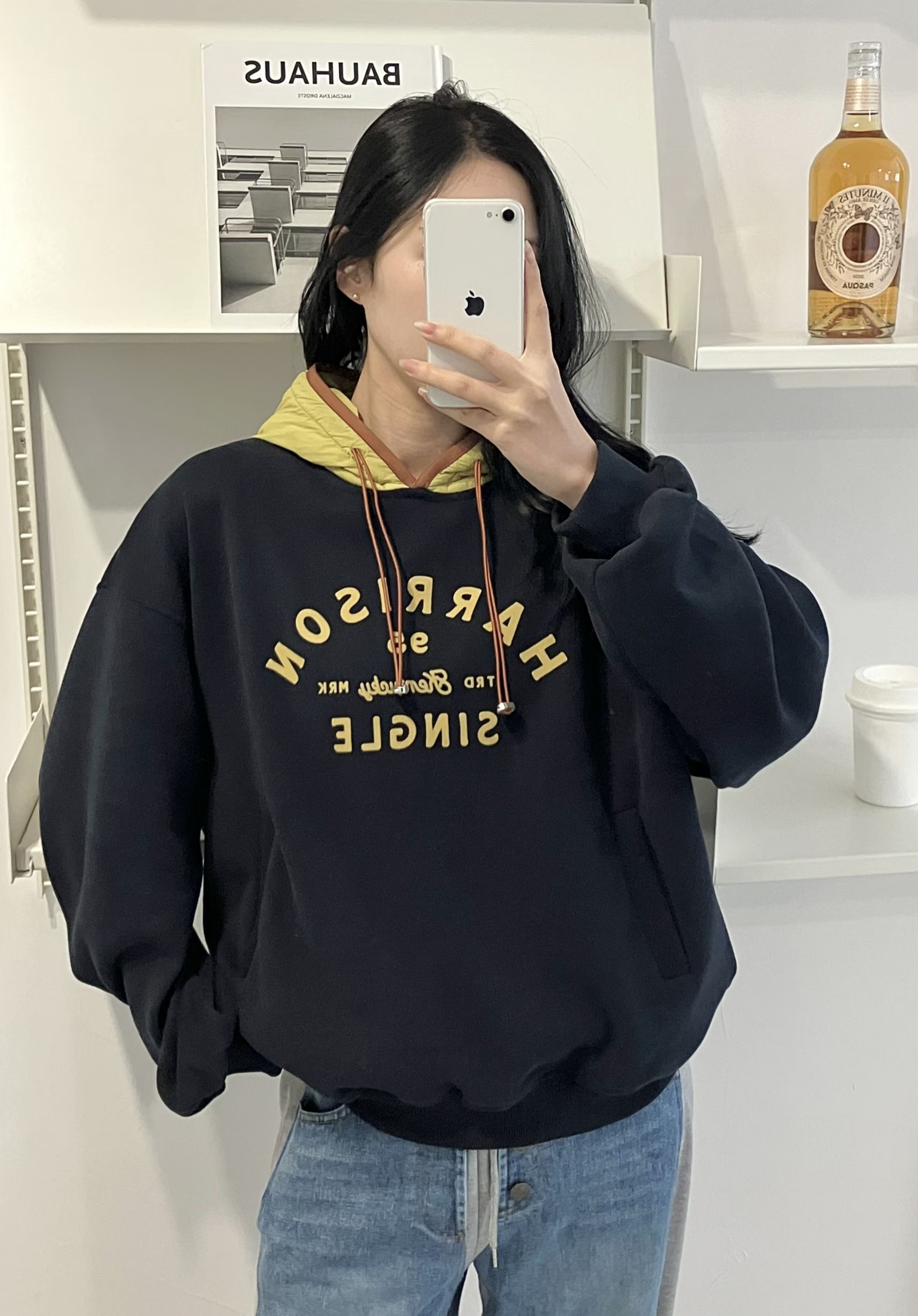 撞色帽英文字衞衣